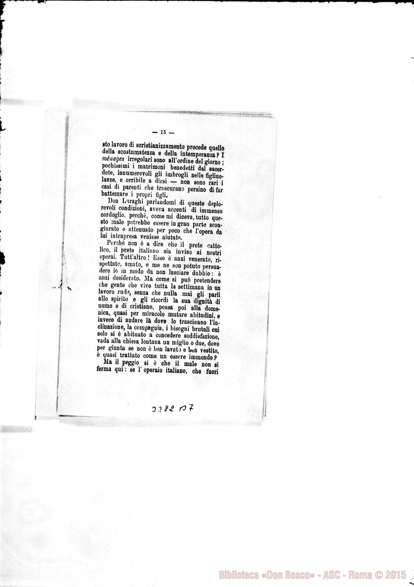 Fotogramma B 7 — Avv. Serralinga-Langhi: «L’emigrazione italiana in Isvizzera» 1896. Stampato