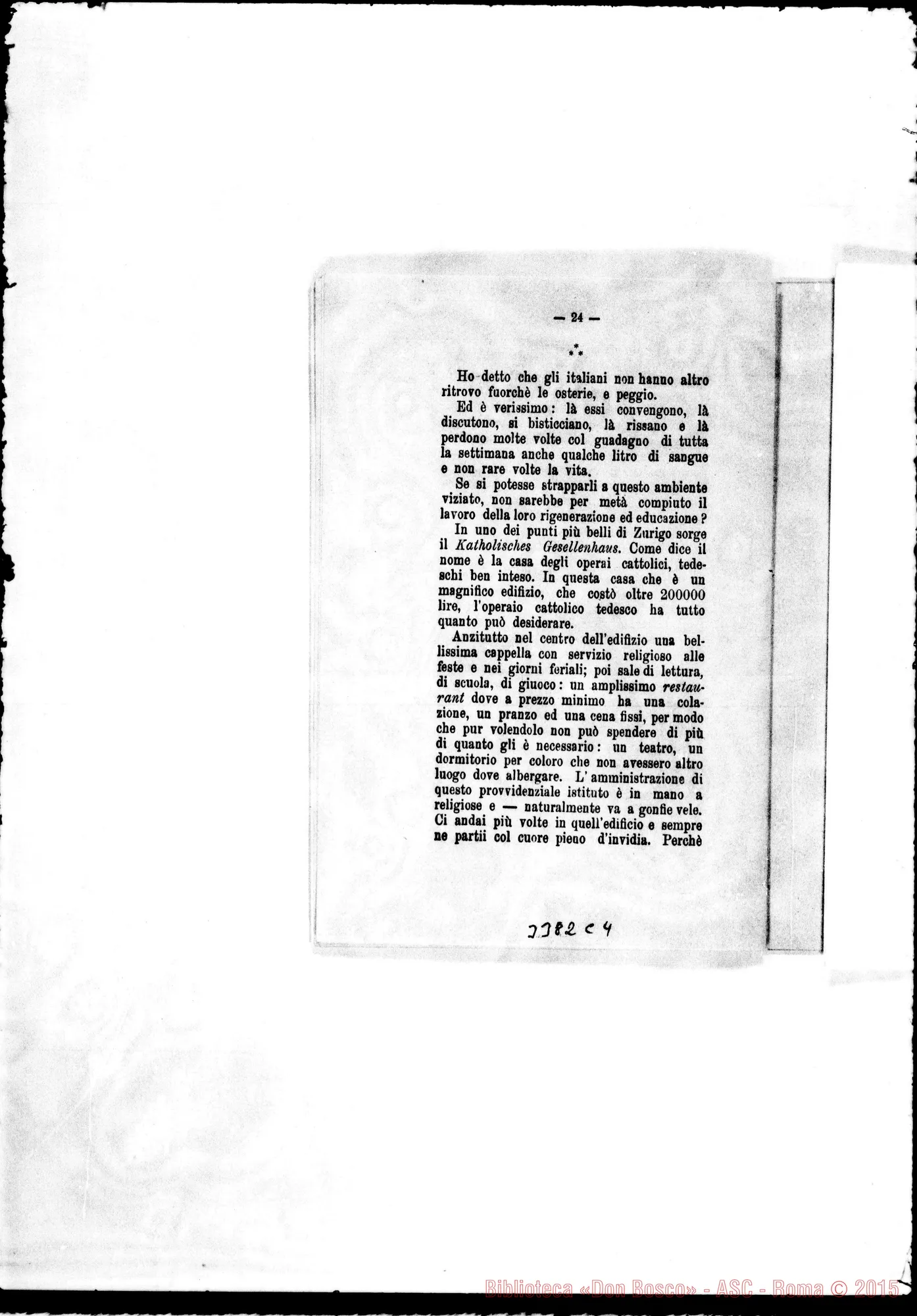 Fotogramma C 4 — Avv. Serralinga-Langhi: «L’emigrazione italiana in Isvizzera» 1896. Stampato