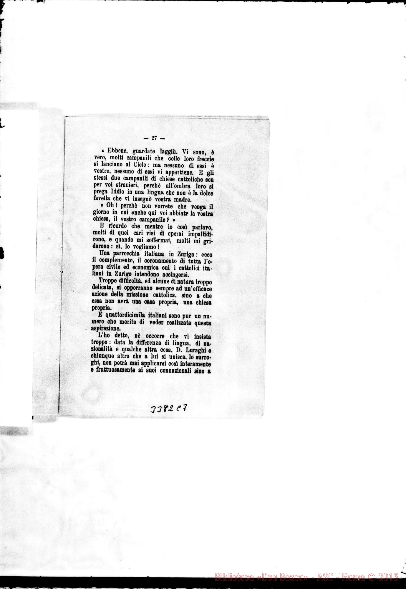 Fotogramma C 7 — Avv. Serralinga-Langhi: «L’emigrazione italiana in Isvizzera» 1896. Stampato
