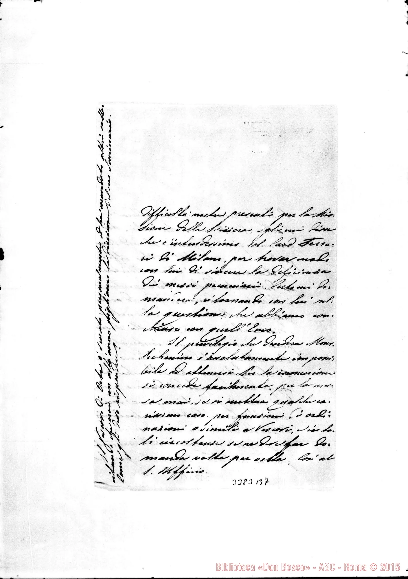 Fotogramma B 7 — Foglio Sciolto senza data, senza firma né destinatario. Ms. di D. Tommaso Laureri.