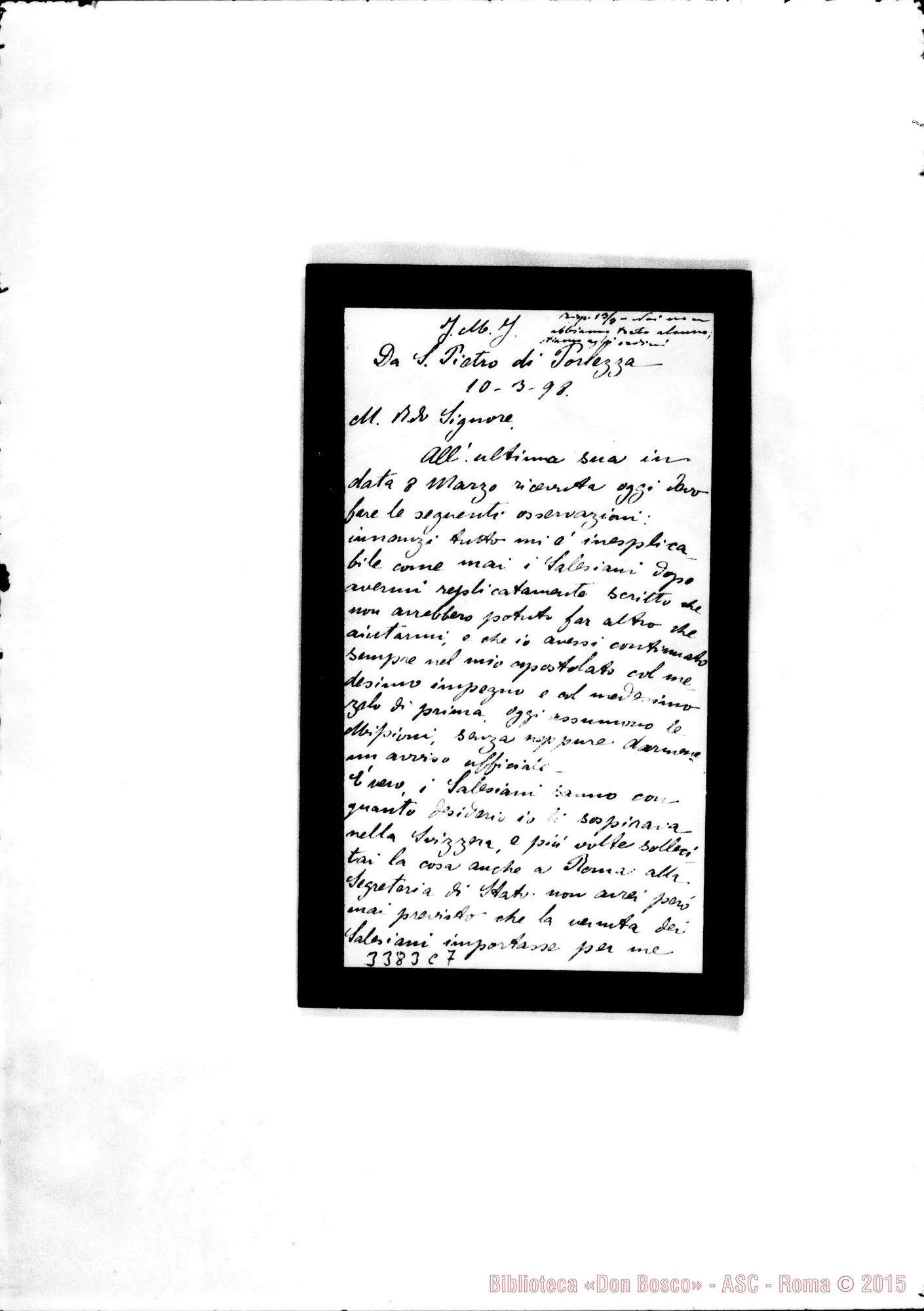 Fotogramma C 7 — Don Giuseppe Luraghi-Rev.do Sig. S. Pietro di Porlezza, 10-03-1898