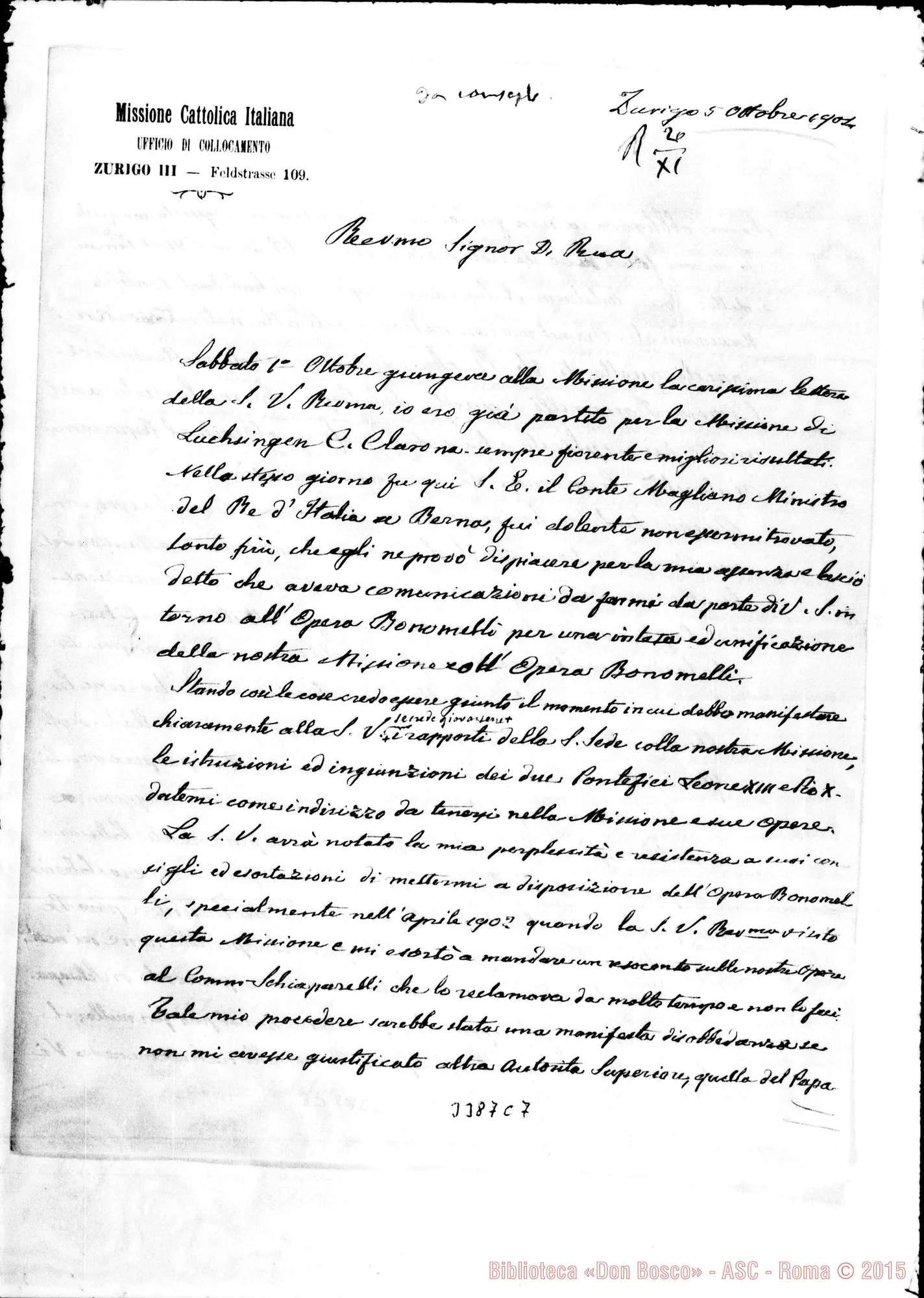 Fotogramma C 7 — Don Giovanni Branda-Don Rua. Zurigo, 5-10-1904 Autogr. Rua