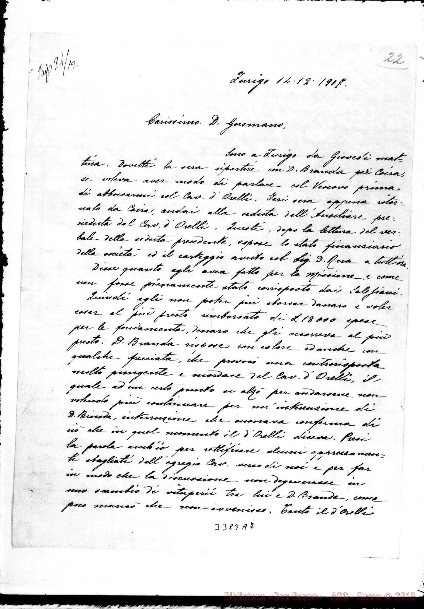 Fotogramma A 7 — Don Lorenzo Saluzzo-Don Gusmano. Zurigo, 14-12-1907