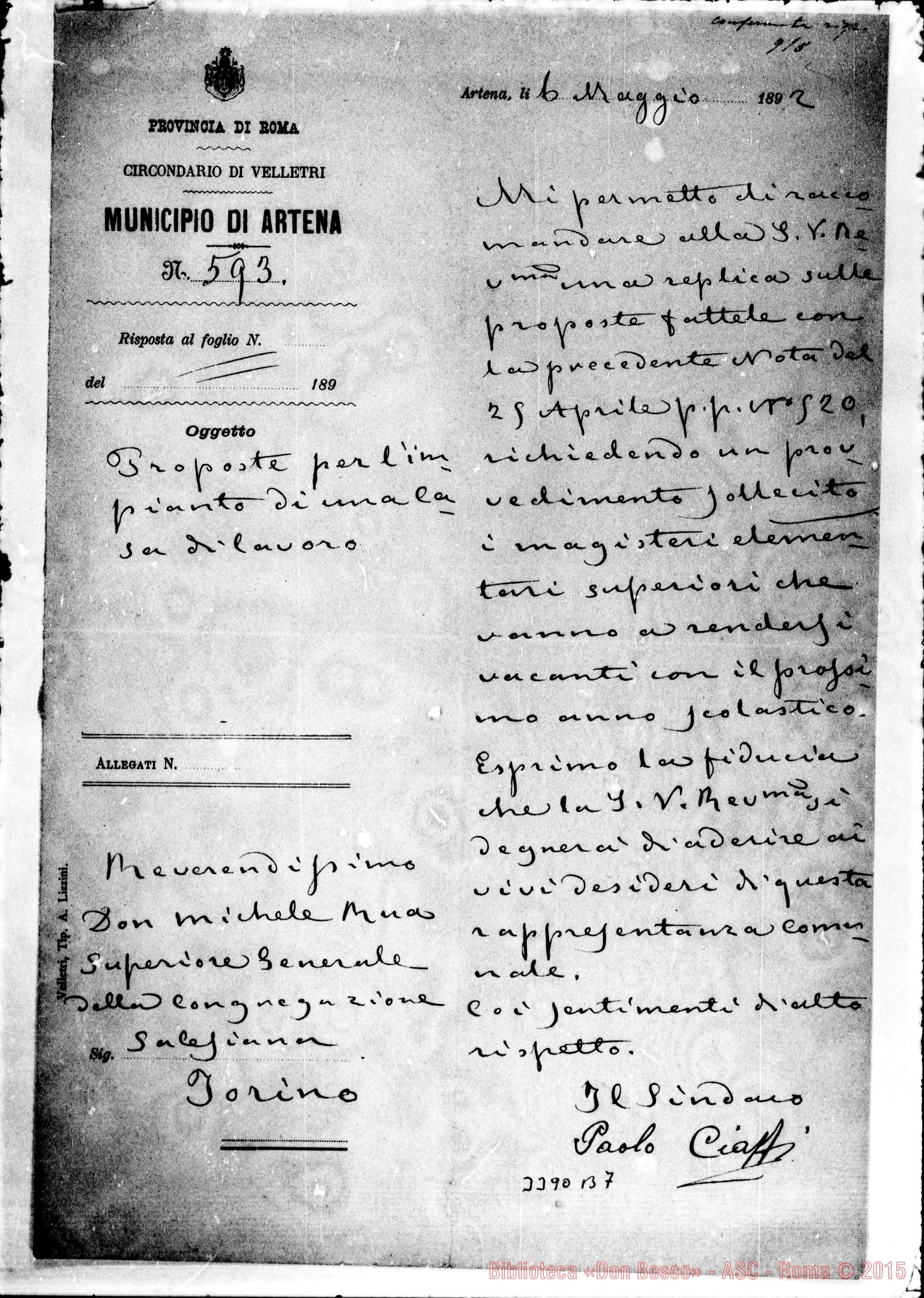 Fotogramma B 7 — Paolo Ciaffi, sindaco di Artena-Don Rua, il 6-05-1892