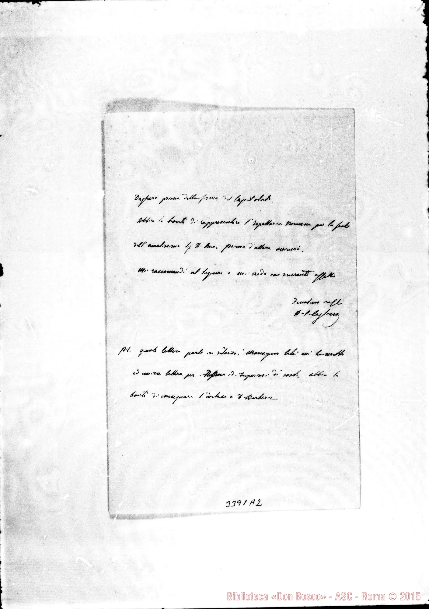 Fotogramma A 2 — Don Cagliero Cesare-Don Durando. Roma, 22-06-1892 Autogr. Rua