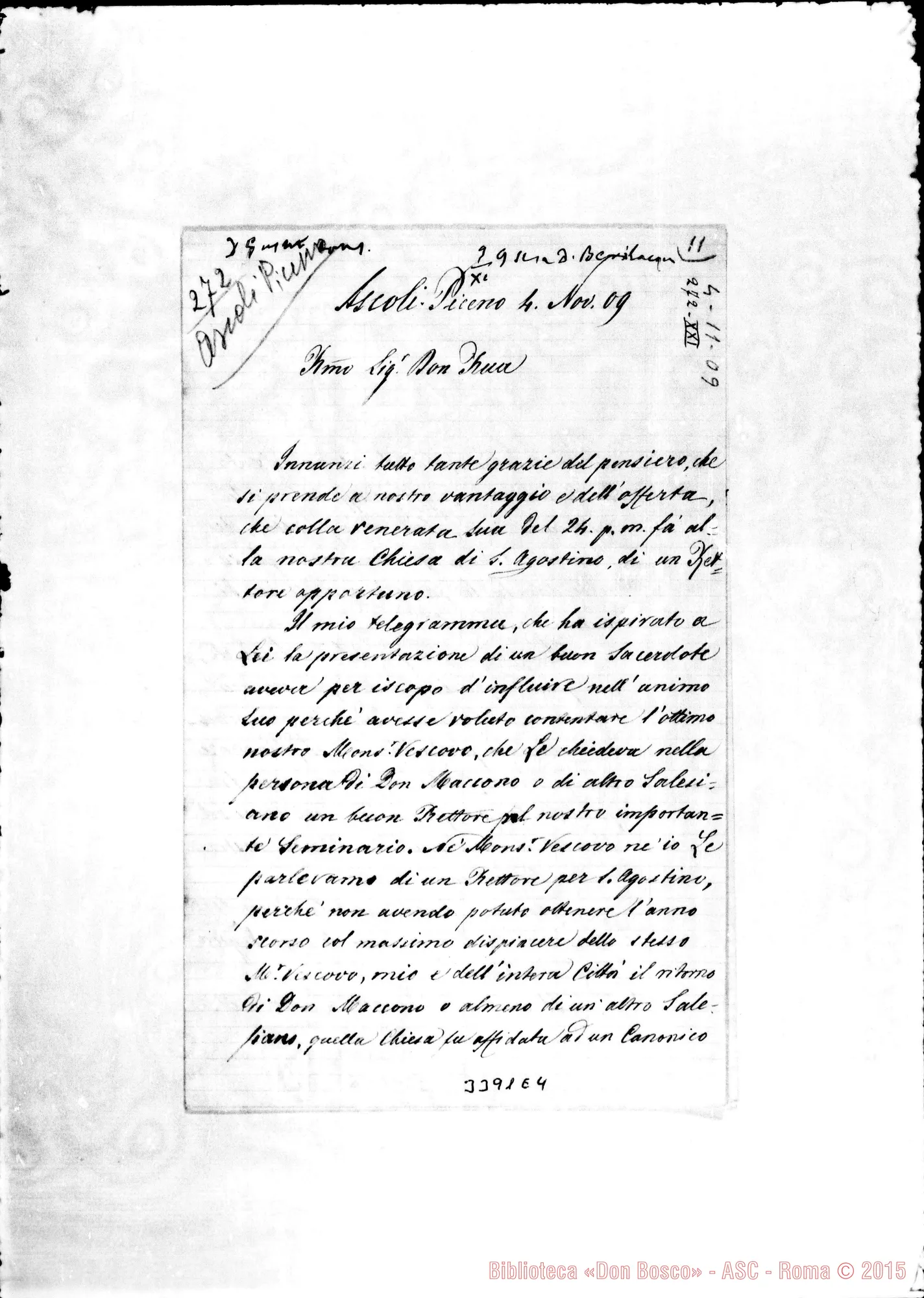 Fotogramma E 4 — Don Riccardo Capelli-Don Rua. Ascoli, 4-11-1909 Autogr. Rua