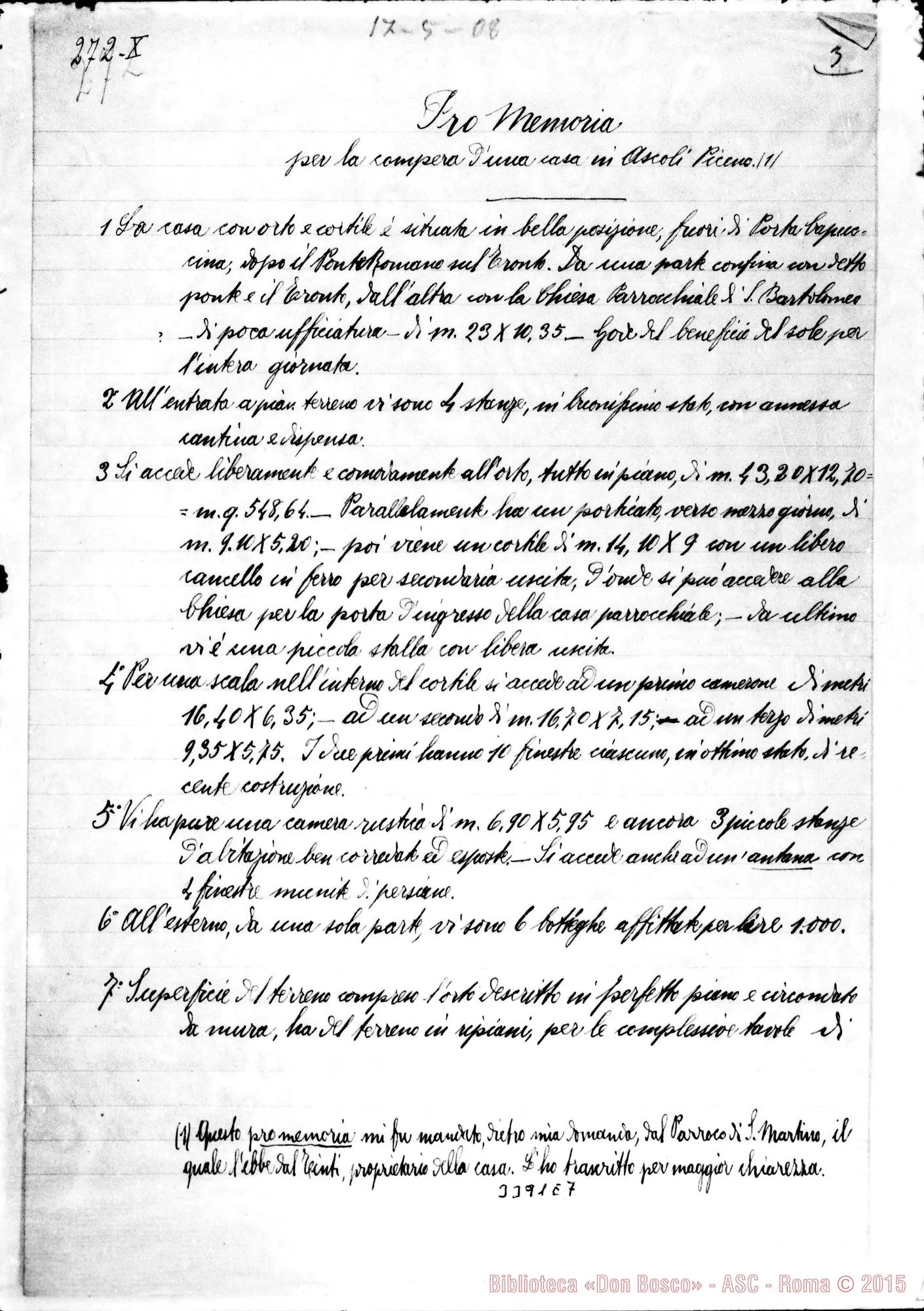 Fotogramma E 7 — Don Ferdinando Maccono: promemoria, il 17-05-1908
