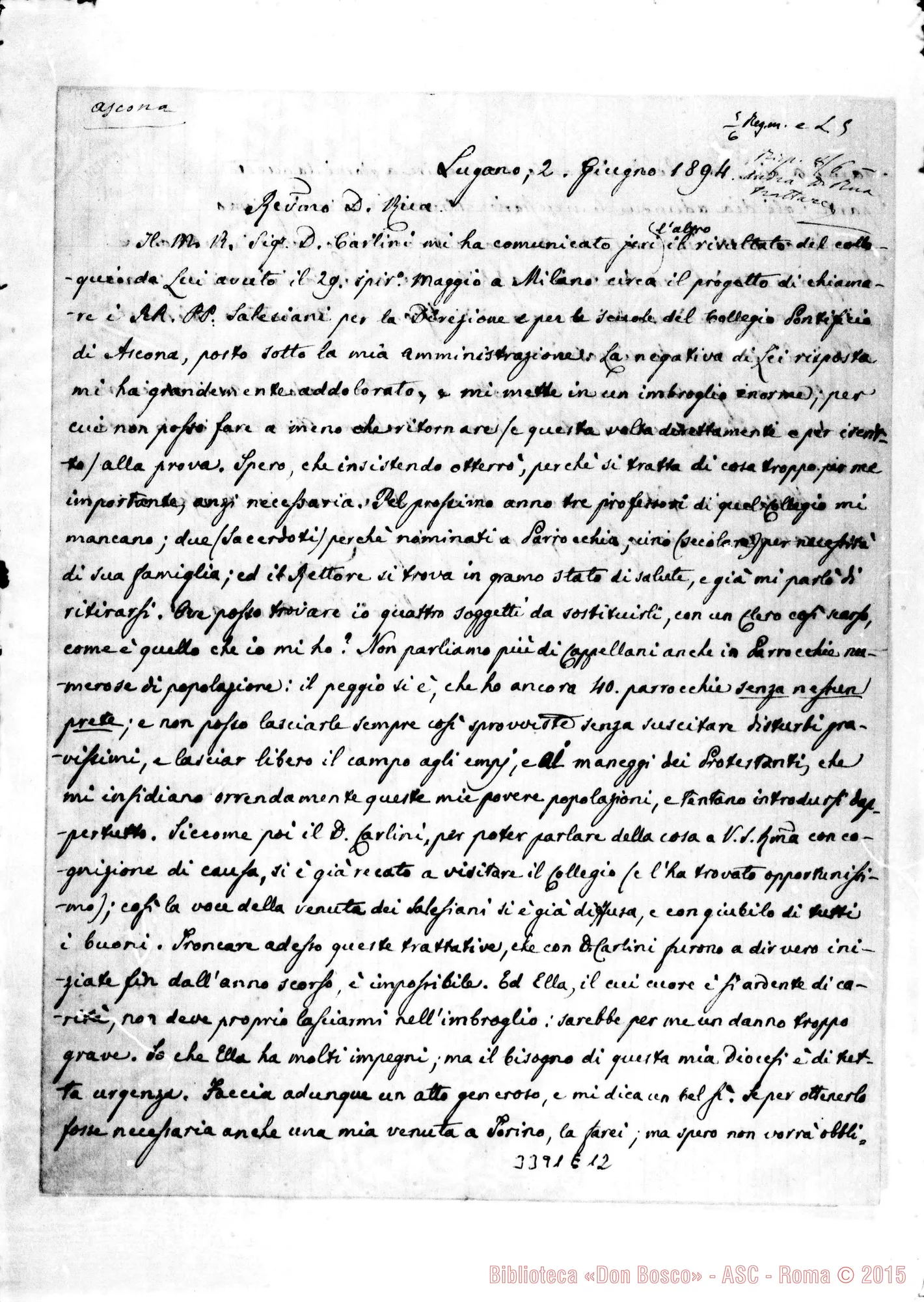 Fotogramma E 12 — Vincenzo Molo, vesc. Amm. Apost. Lugano-Don Rua. Lugano, 2-06-1894