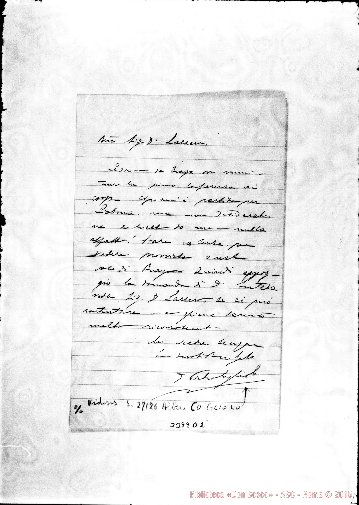 Fotogramma D 2 — Don Pietro Cogliolo-Don Lazzero. Braga, 3-01-1897. Altra di D. Sutera.