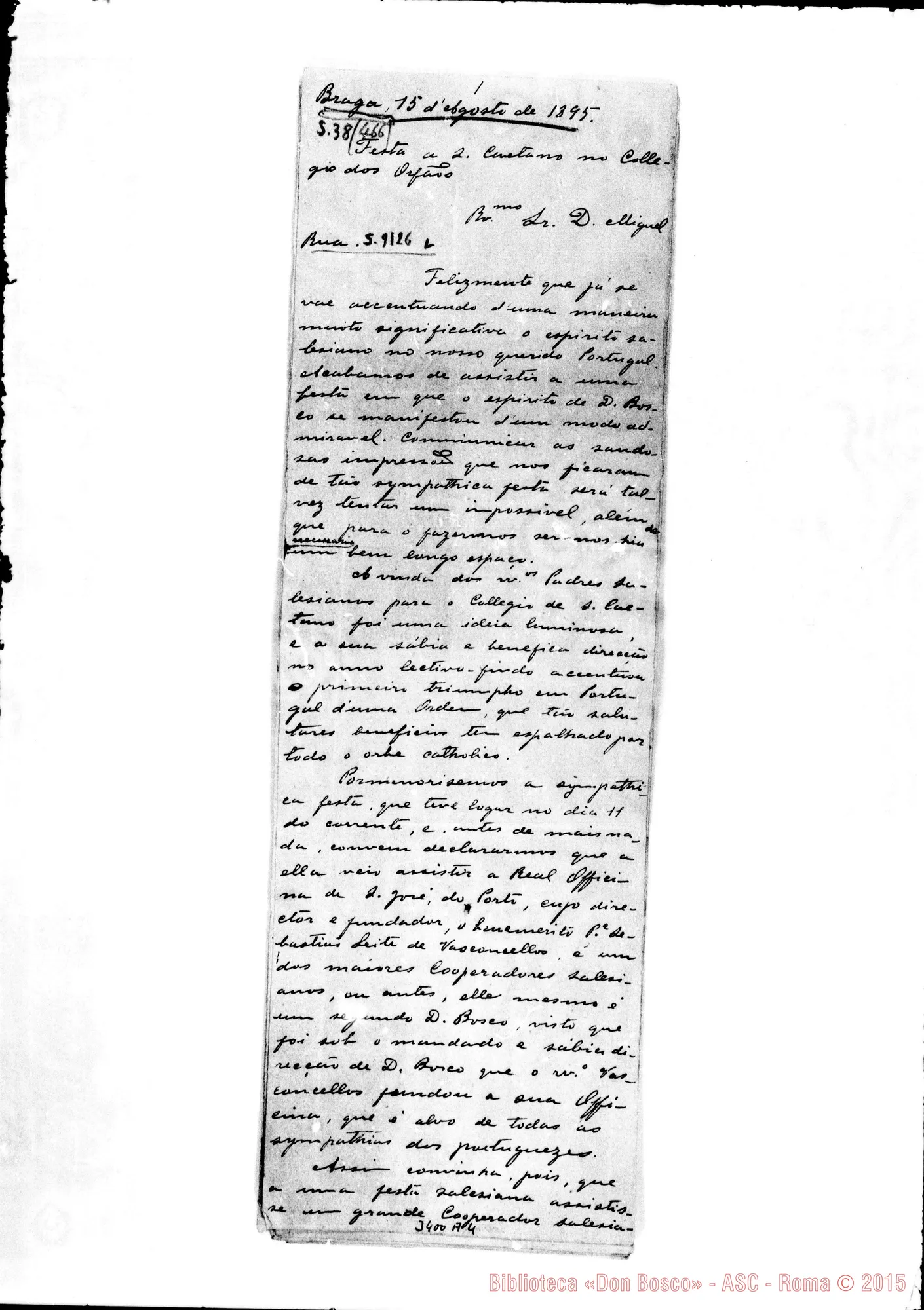 Fotogramma A 4 — Don Antonio José Gomes-Don Rua. Braga, 15-08-1895