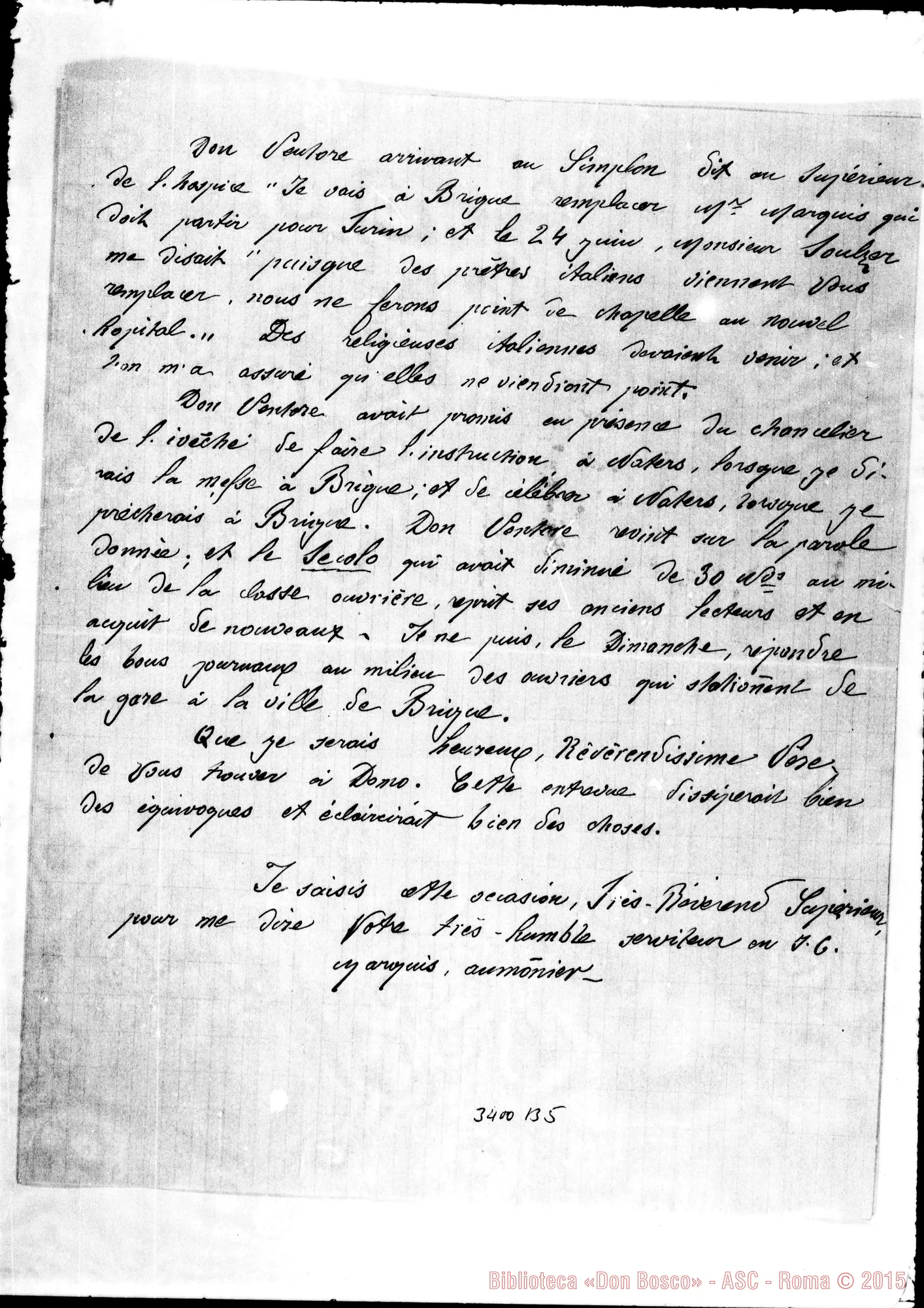 Fotogramma B 5 — Lettera senza firma A Révérend Pére. Naters, 29-10-1899