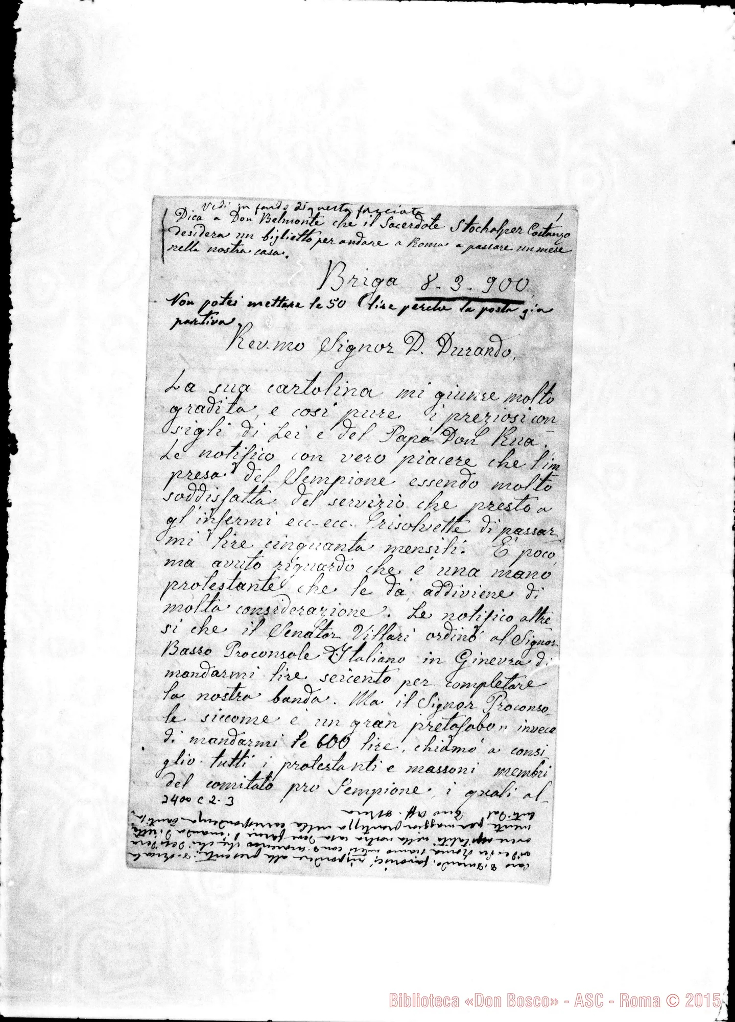 Fotogramma C 2 — Don Giuseppe Oddone-Don Durando. Briga, 8-03-1900 Autogr. Rua
