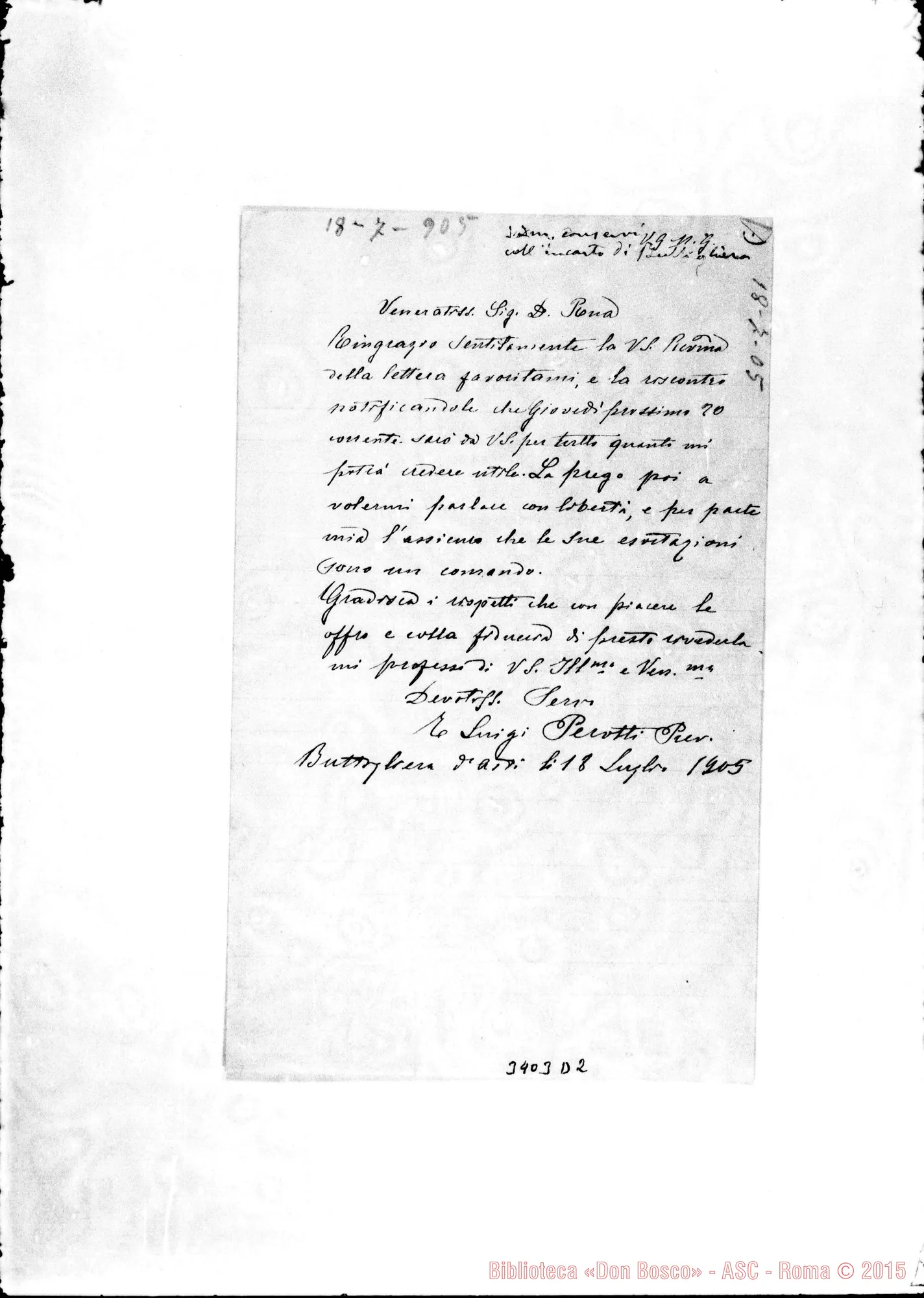 Fotogramma D 2 — Don Luigi Perotti-Don Rua. Buttigliera, 18-07-1905
