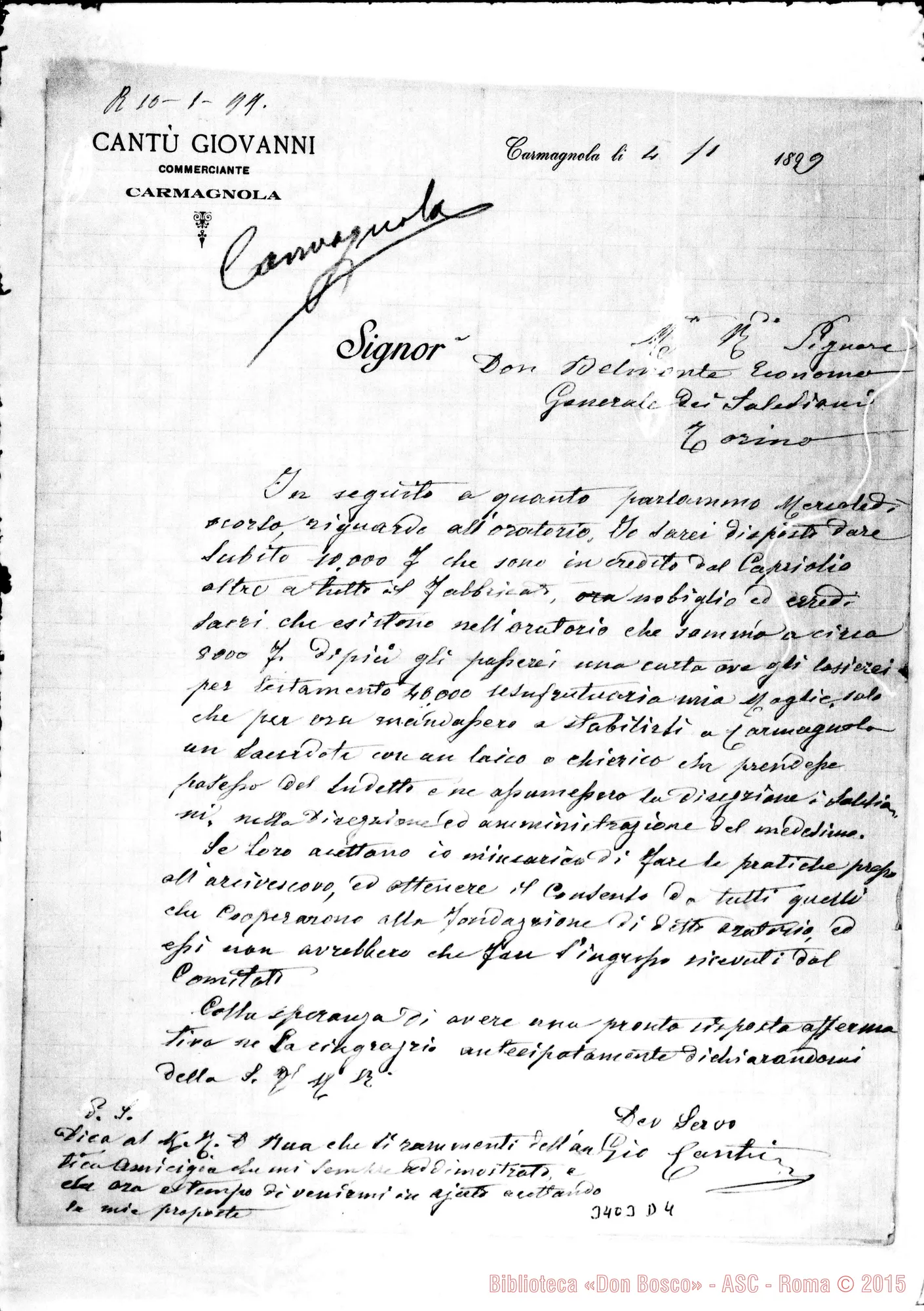 Fotogramma D 4 — Carmagnola: Giovanni Cantù-Don Belmonte. Carmagnola, 4-01-1899