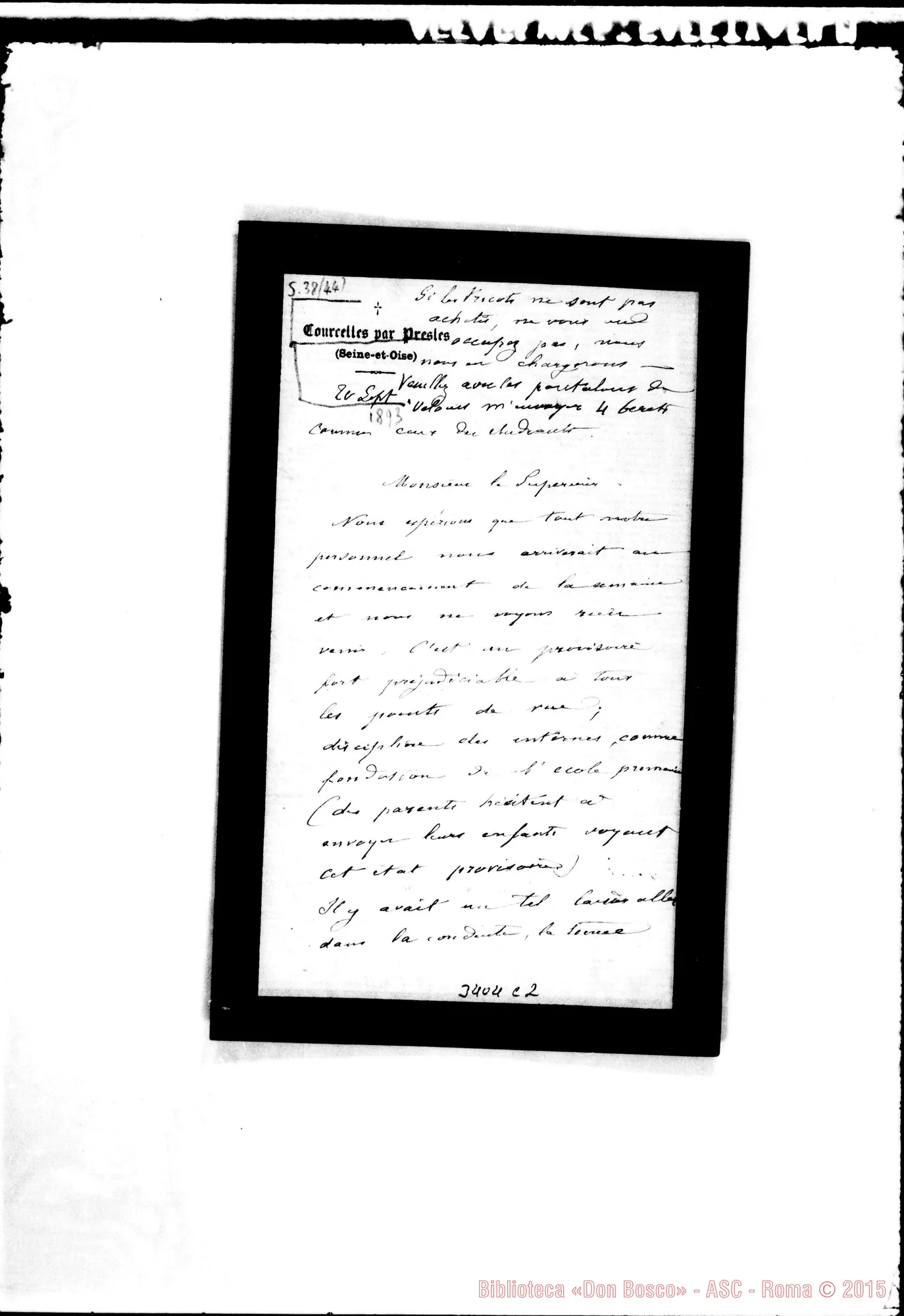 Fotogramma C 2 — A. Potron-Monsieur le Supérieur. Courcelles, 24-09-1893