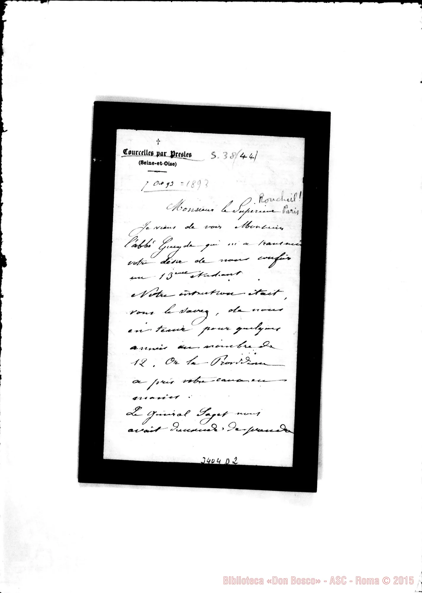 Fotogramma D 2 — A. Potron-Monsieur le Supérieur. Courcelles, 7-10-1893