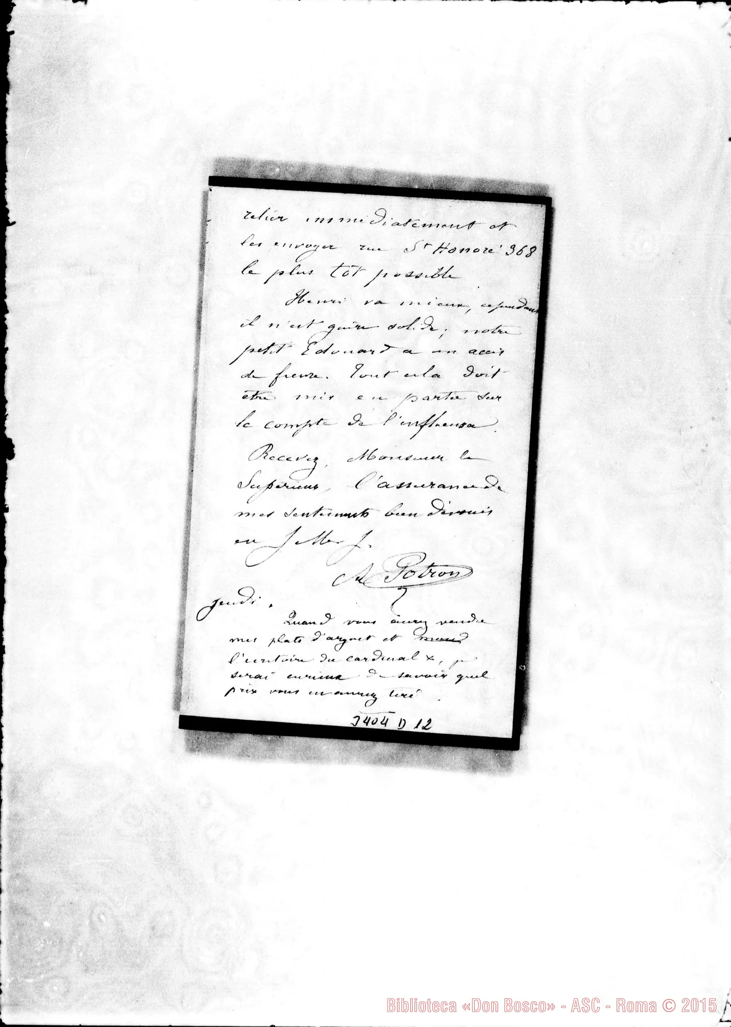 Fotogramma D 12 — A. Potron-Monsieur le Supérieur. Courcelles, senza data