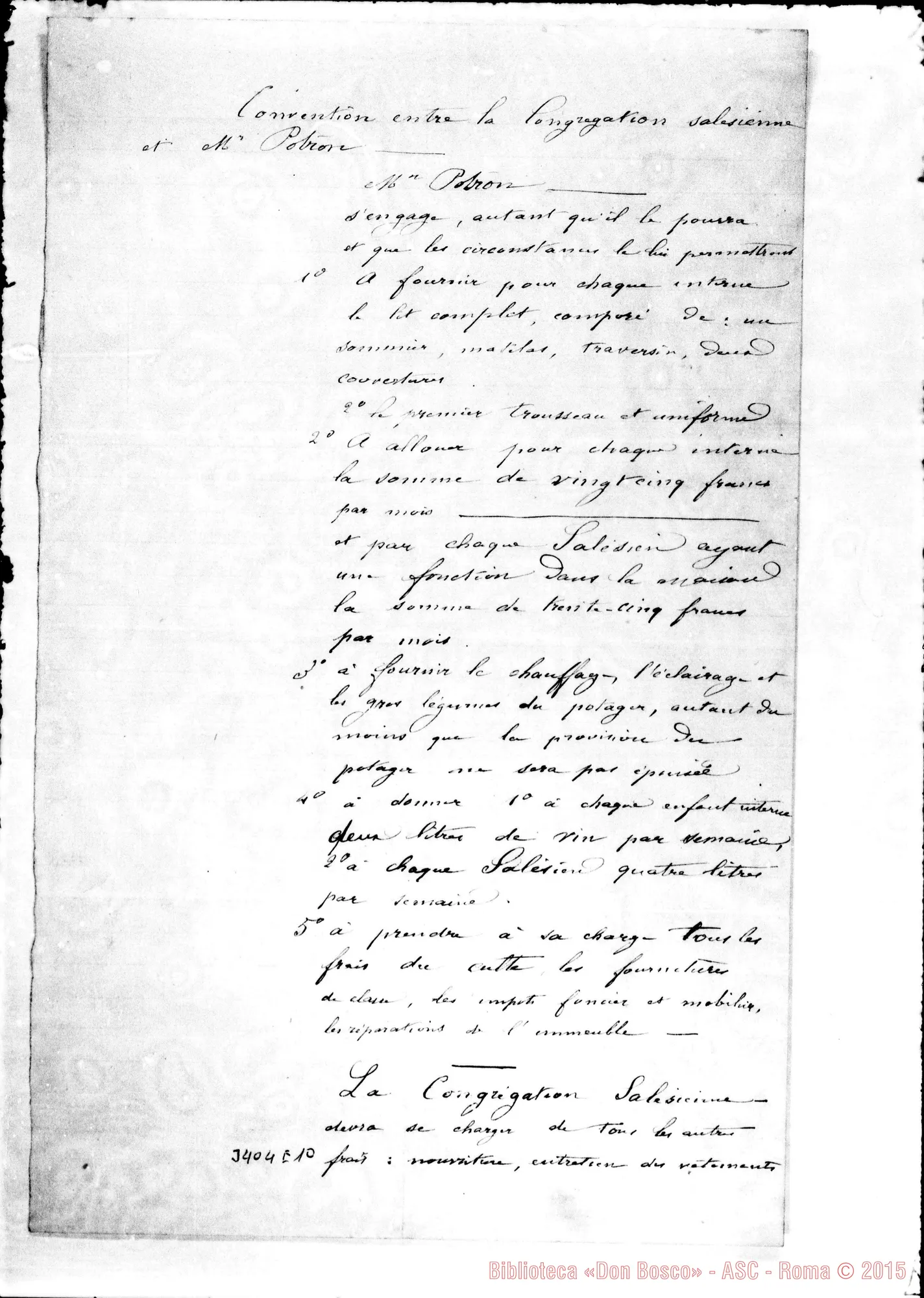 Fotogramma E 10 — Convenzione tra la Congregazione Salesiana E Potron