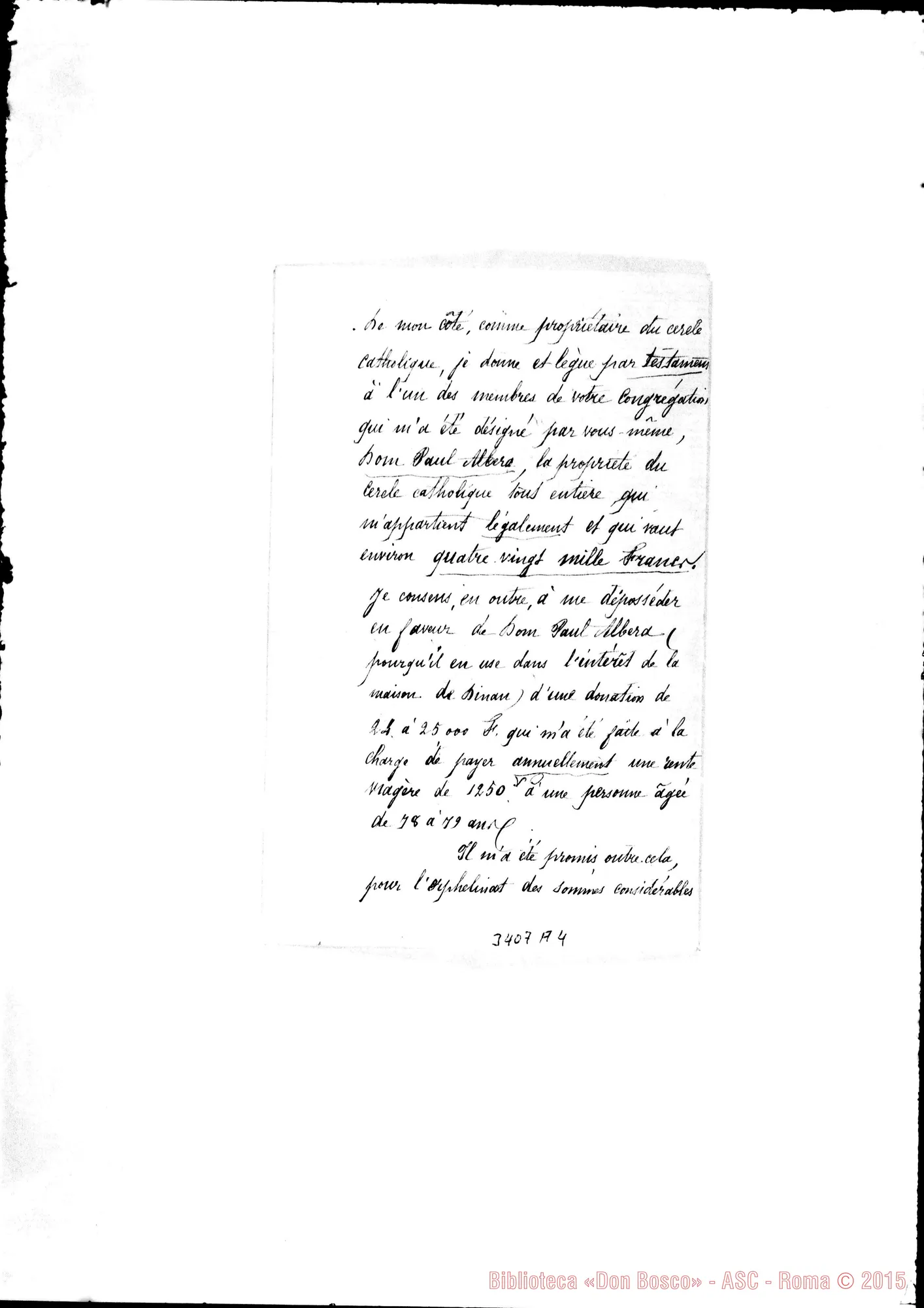 Fotogramma A 4 — Abbé J. Martin-Révérend Père. Dinan, 16-02-1887 Autogr. Rua