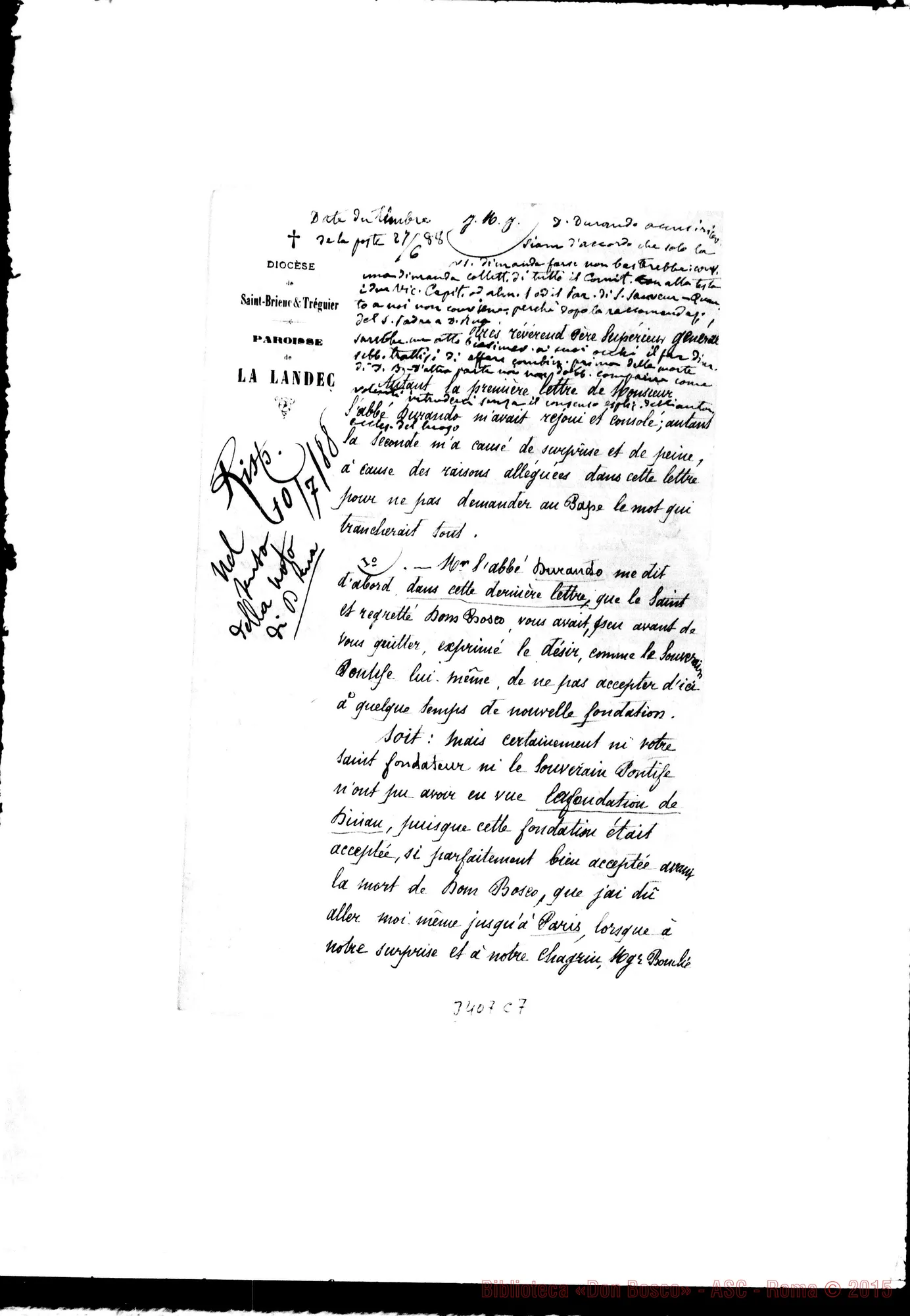 Fotogramma C 7 — Abbé J. Martin-Don Rua. La Landec, 27-06-1888 Autogr. Rua