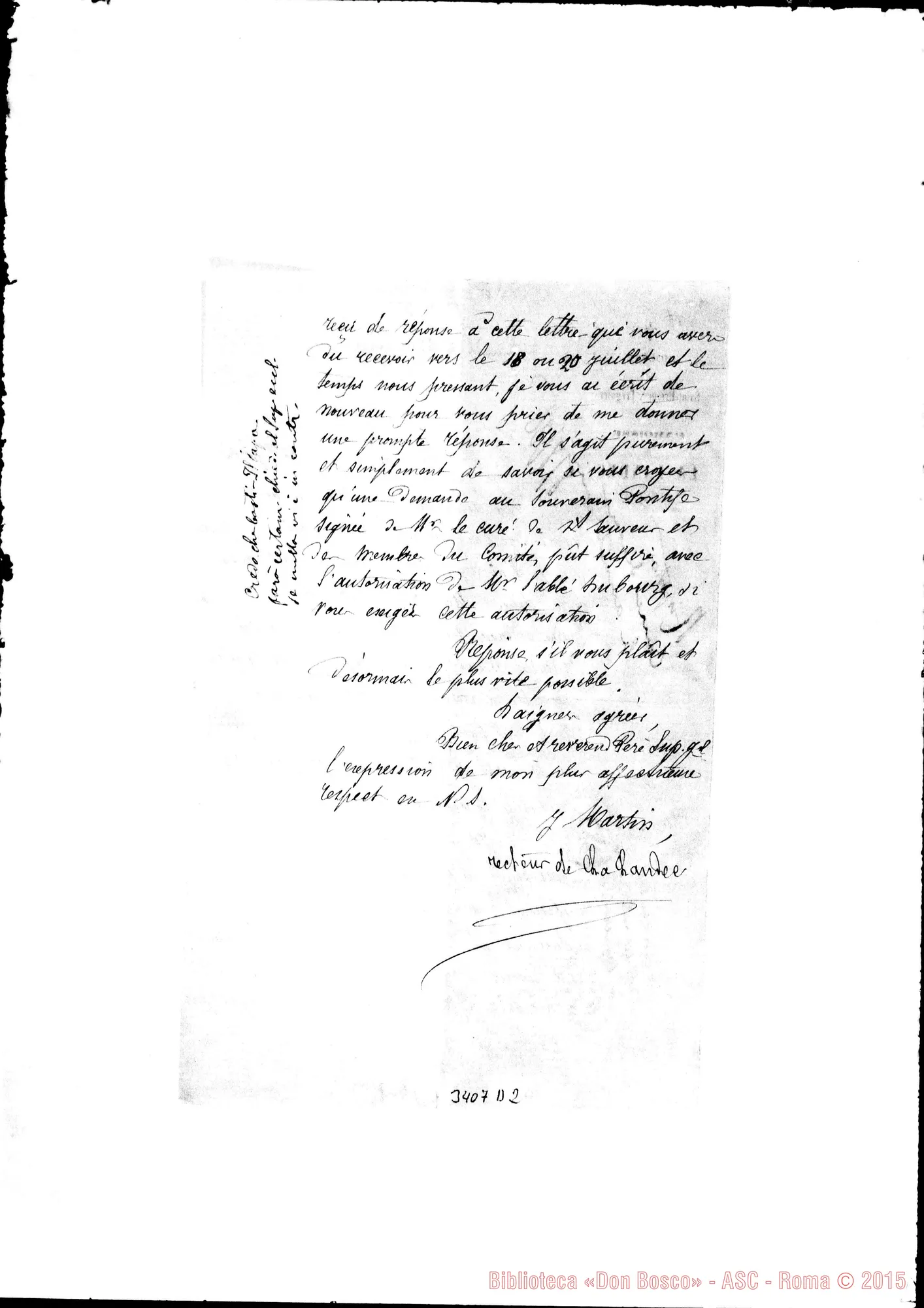 Fotogramma D 2 — Abbé J. Martin-Don Rua. La Landec, 6-08-1888 Autogr. Rua