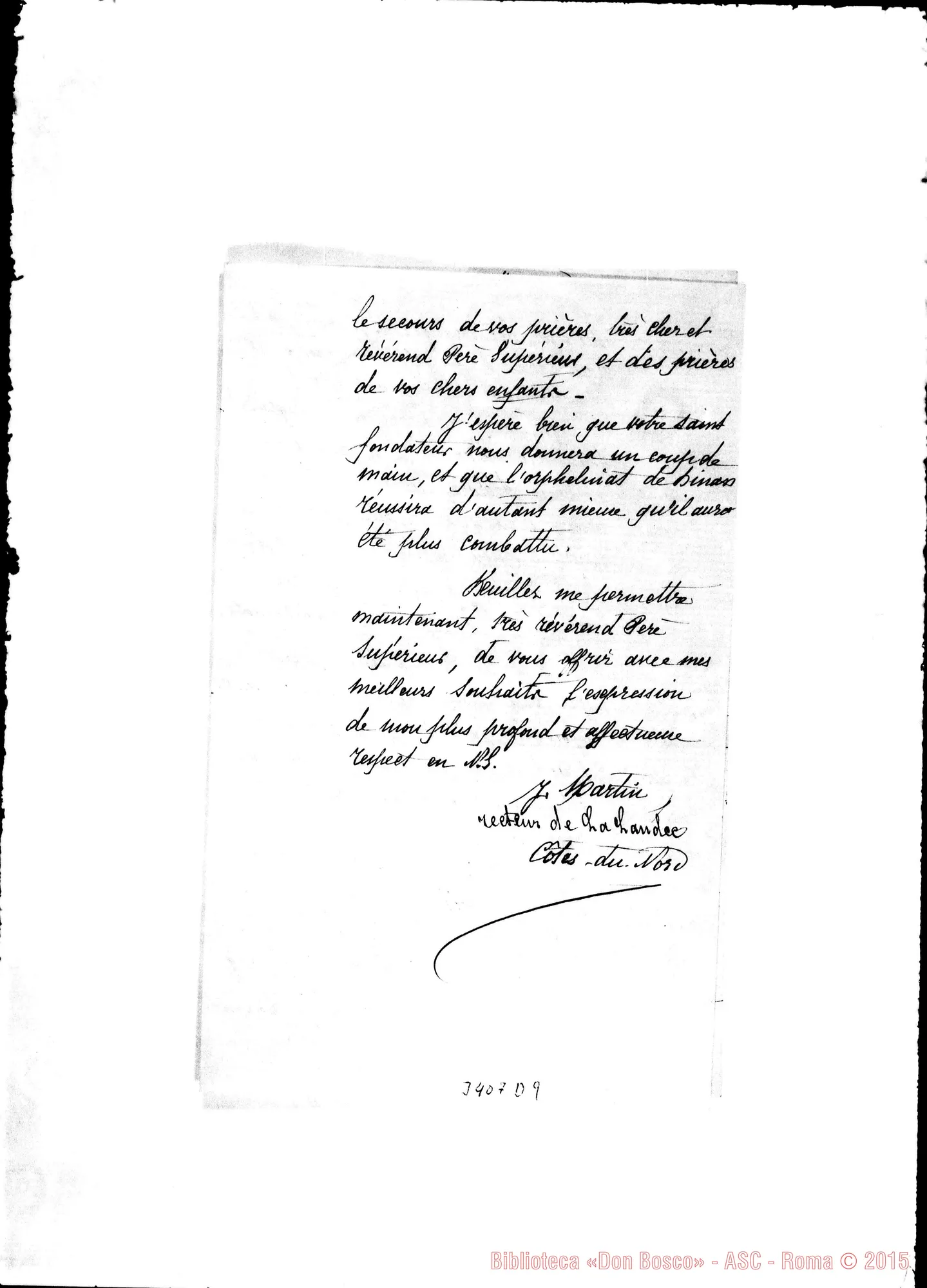 Fotogramma D 9 — Abbé J. Martin-Révérend Père. La Landec, 24-12-1889 Autogr. Rua