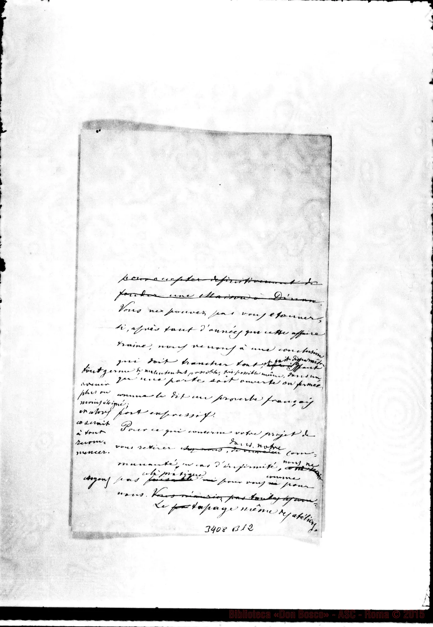 Fotogramma B 12 — Minuta di risposta A Monsieur TAbbé. Torino, 2-09-1890