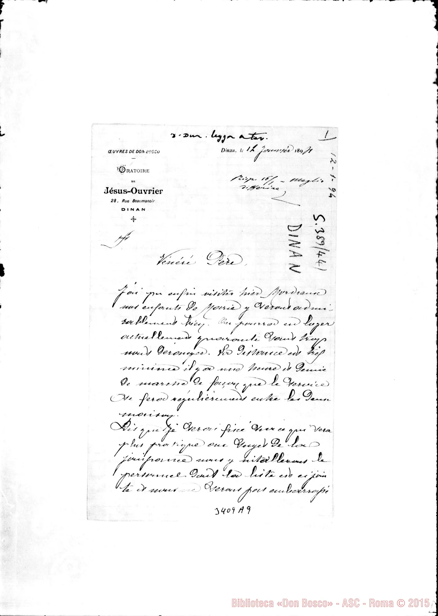 Fotogramma A 9 — Don Luigi Riccardi-Vénéré Père. Dinan, 12-01-1894 Autogr. Rua