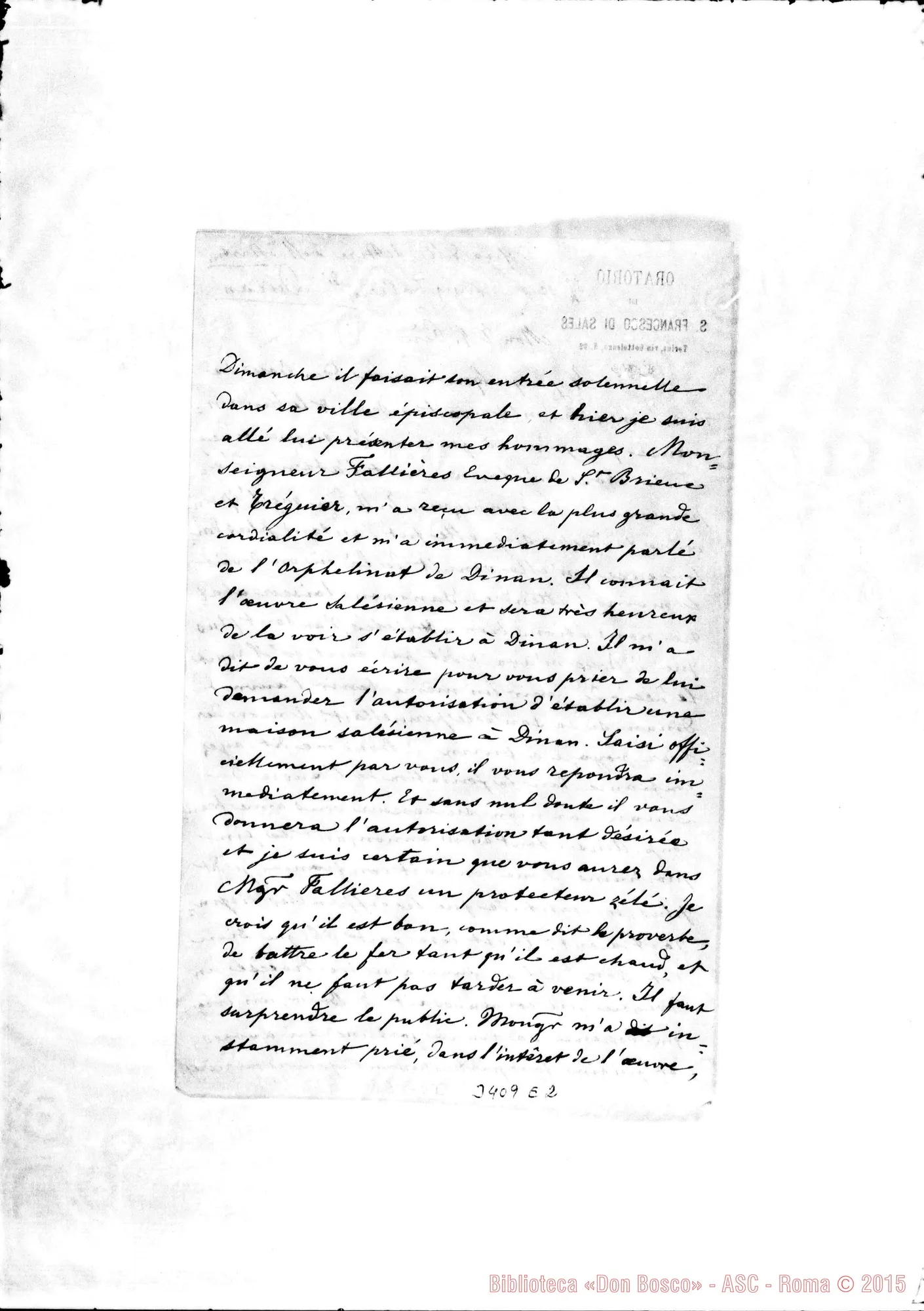 Fotogramma E 2 — Abbé J. Martin-Révérend Père. Copia. Senza data. Autogr. Rua