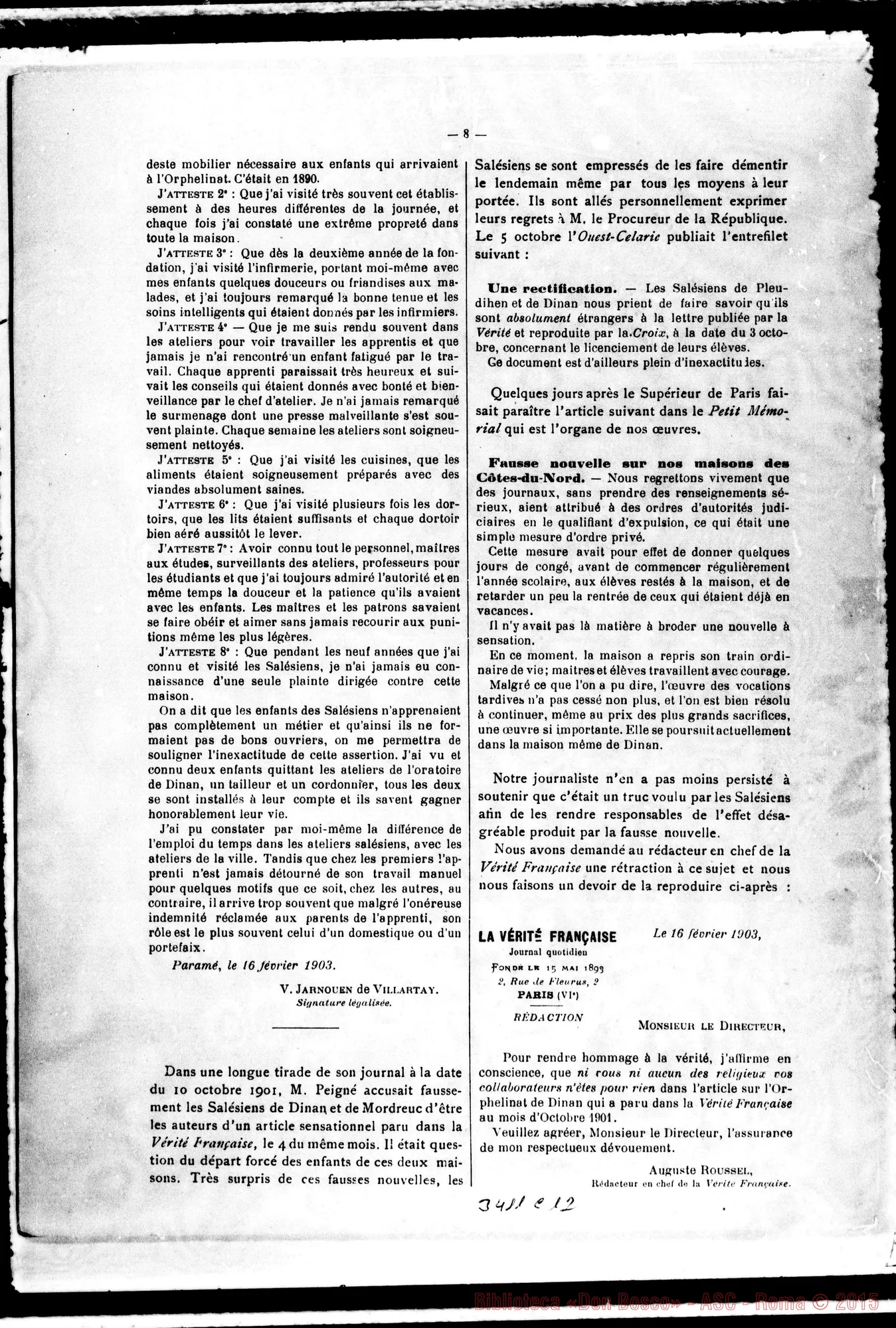 Fotogramma C 12 — Memoire special sur l’orphelinat salésien de Dinan