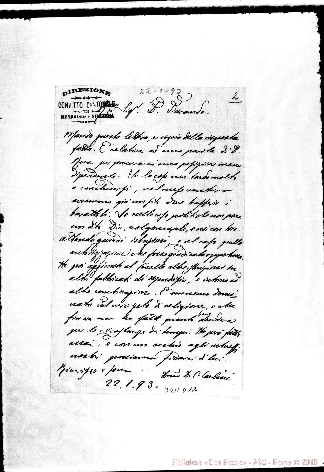Fotogramma D 12 — Gravesano: Don Carlini Costantino-Don Durando. Mendrisio, 22-01-1893