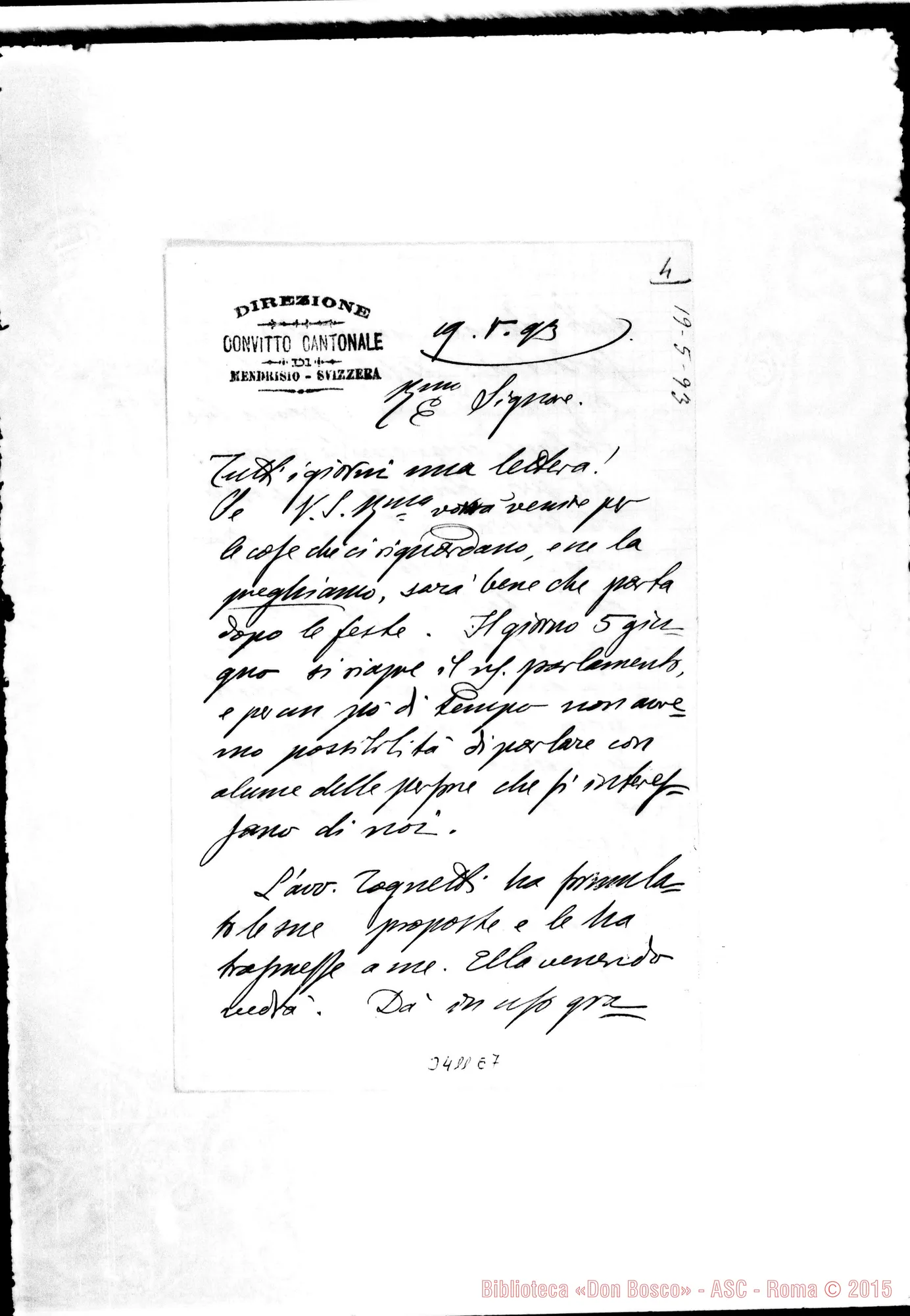Fotogramma E 7 — Don Carlini-Rev.mo Sig. Mendrisio, 19-05-1893
