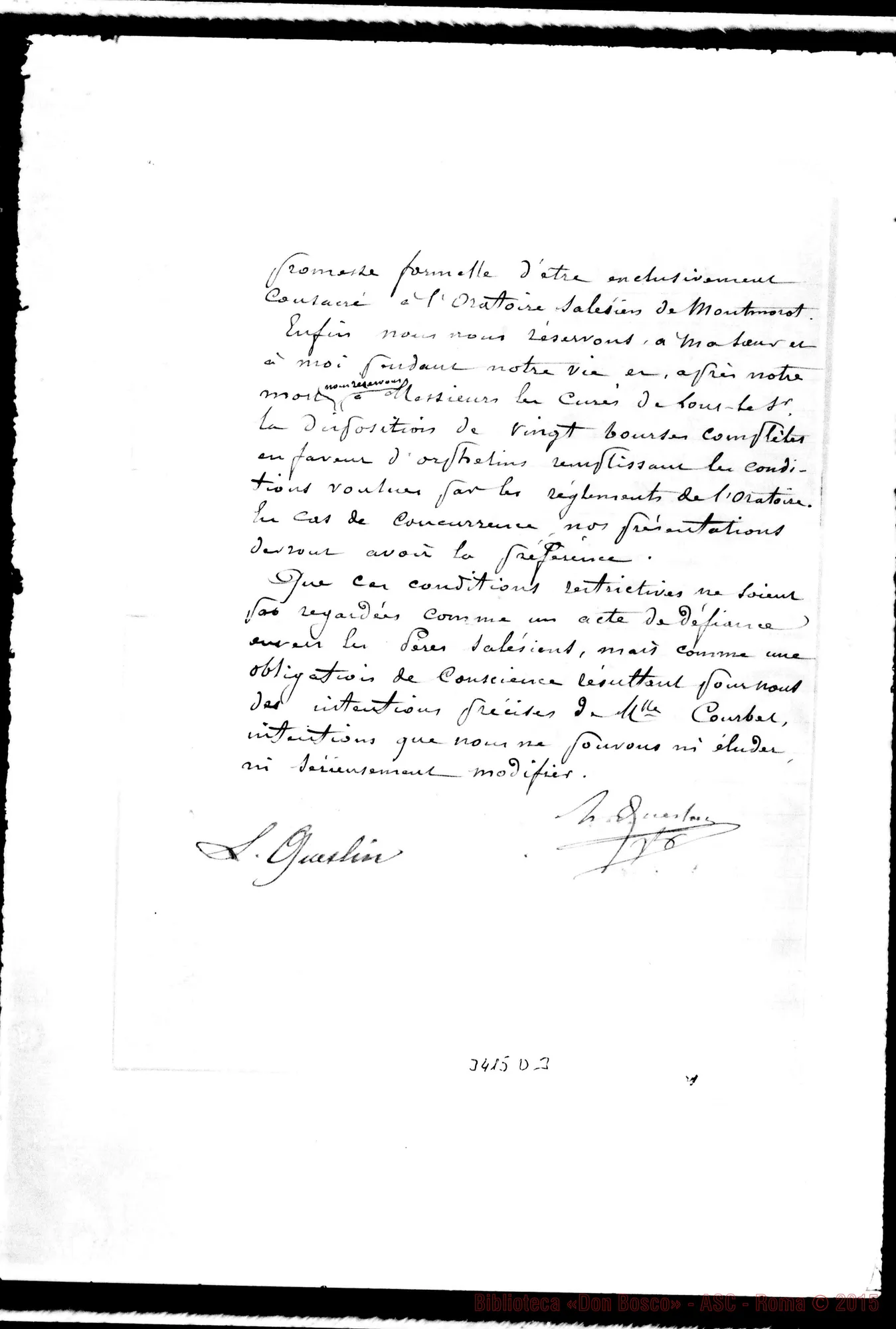 Fotogramma D 3 — Progetto di contratto: L. Queslin, curé.
