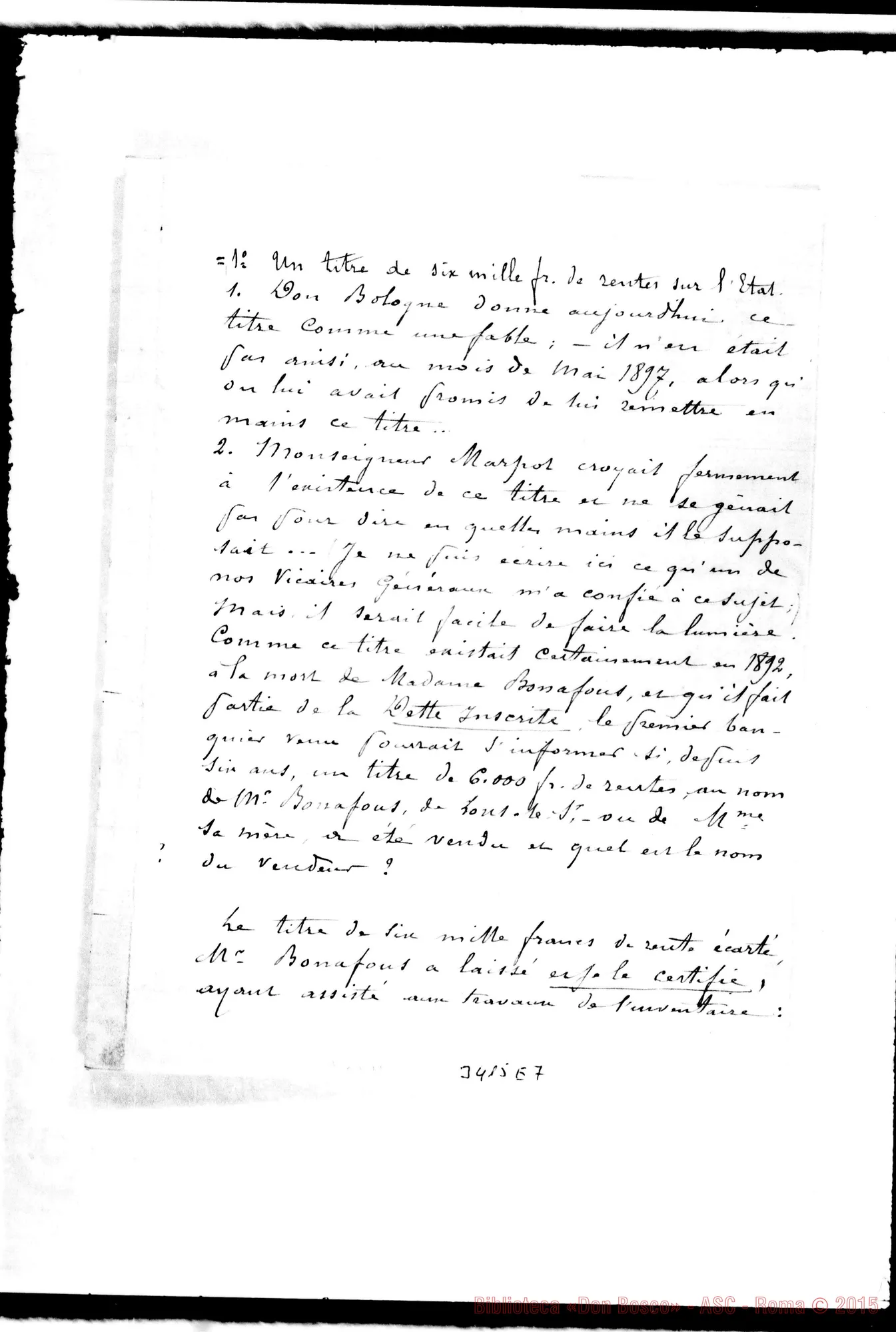 Fotogramma E 7 — «Notes sur la succesion de M. Bonafous»