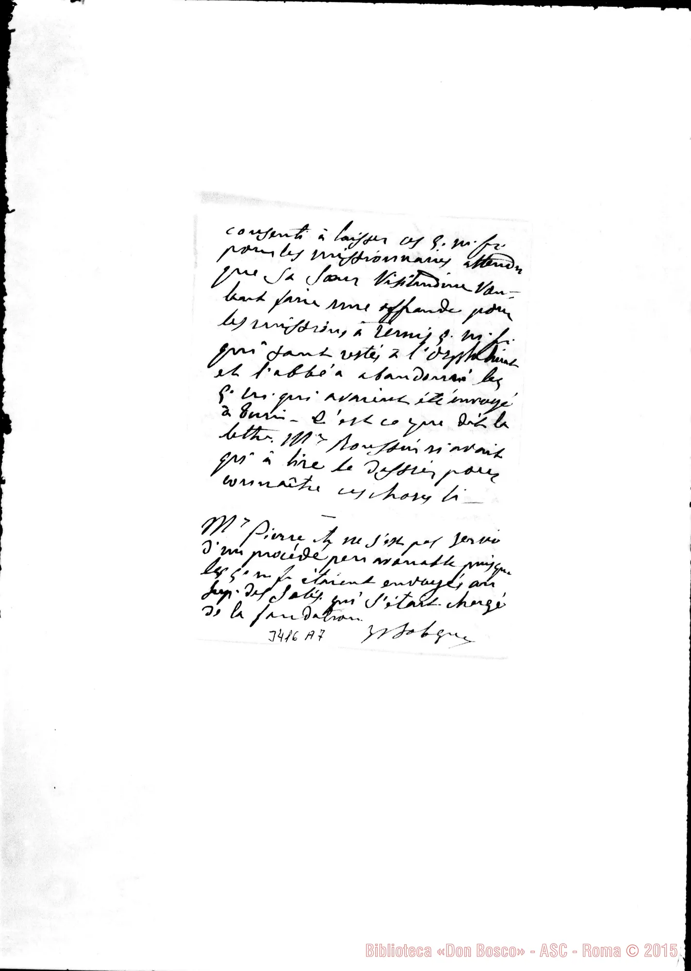 Fotogramma A 7 — Don Bologna: note sulla lettera del can. Queslin