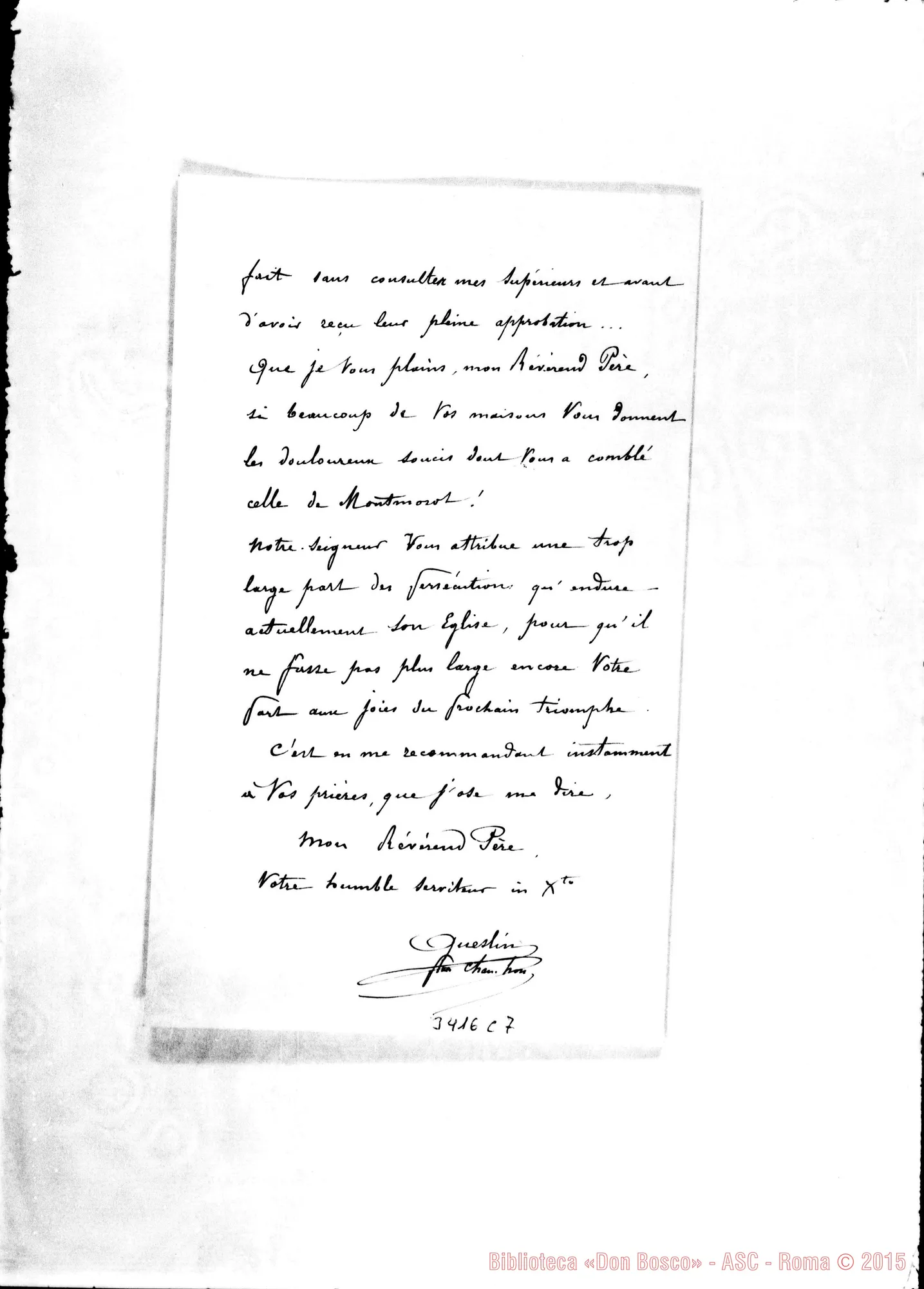 Fotogramma C 7 — L. Queslin, can.-Révérend Pére. Lons le Saunier, 11-03-1904 Autogr. Rua