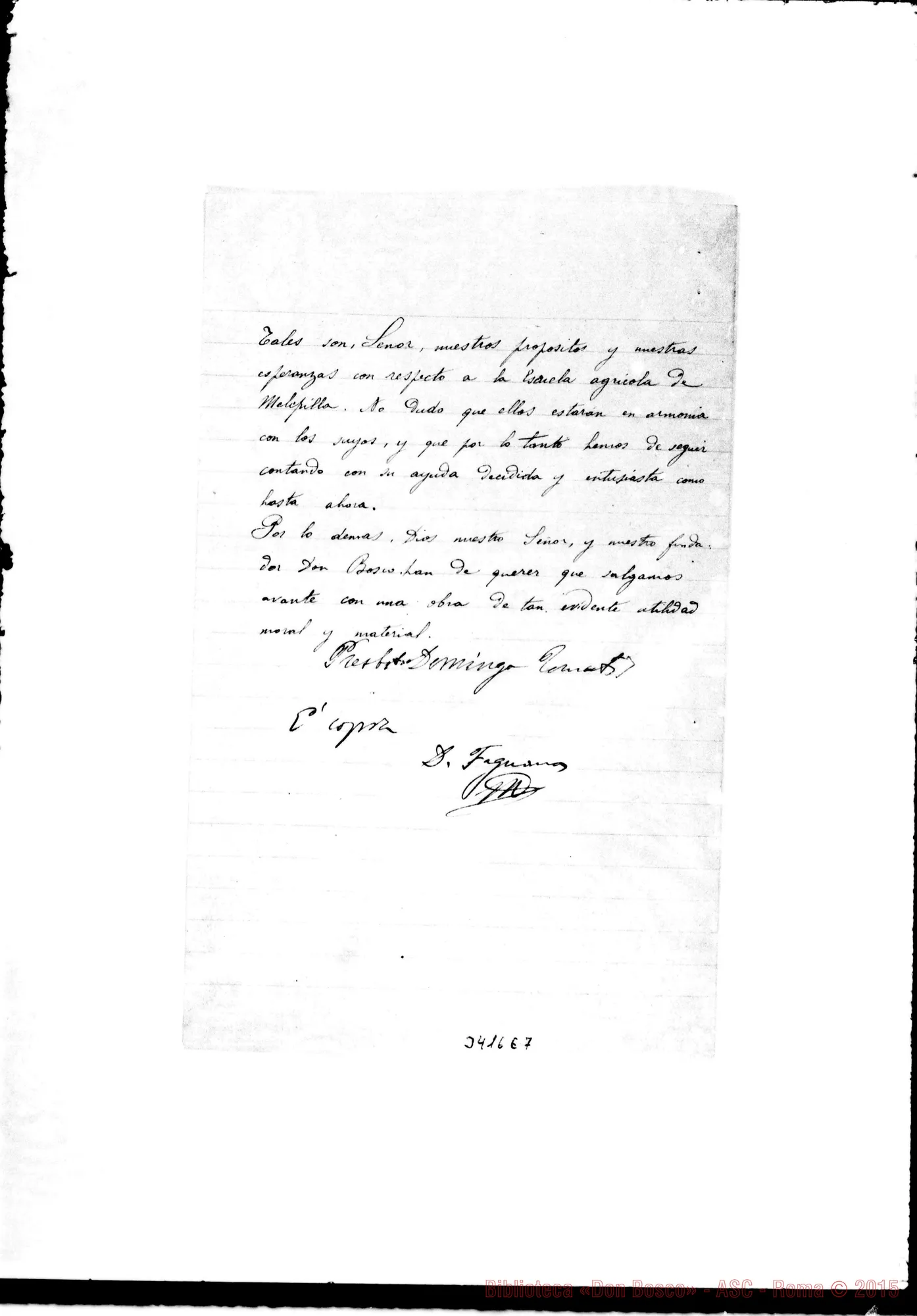 Fotogramma E 7 — Melipilla: Don Fagnano-Manuel de la C. Flores. Santiago, 27-06-1895 Autogr. Rua