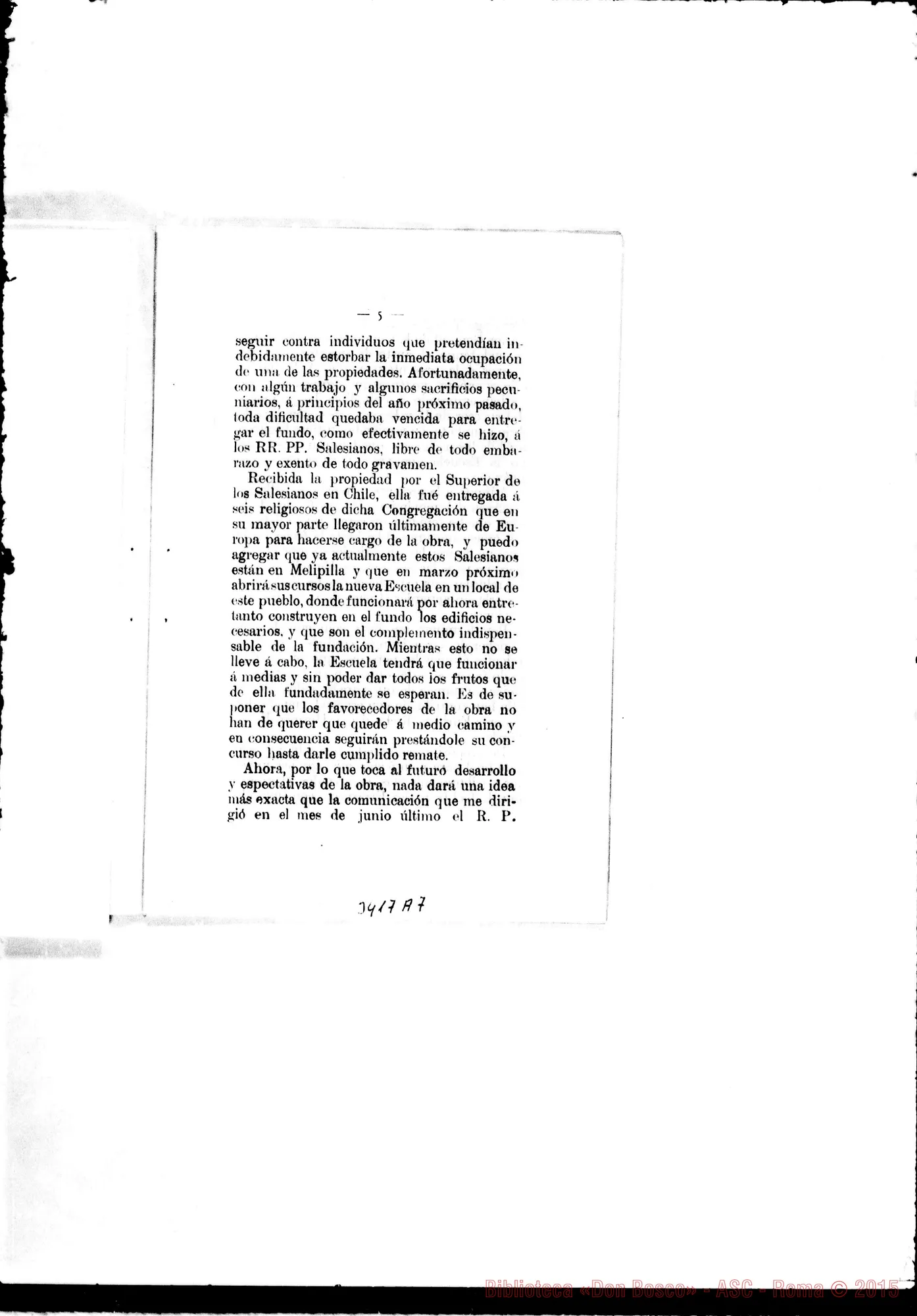 Fotogramma A 7 — Memoria della Scuola Agricola di Melipilla. Stampato 1896