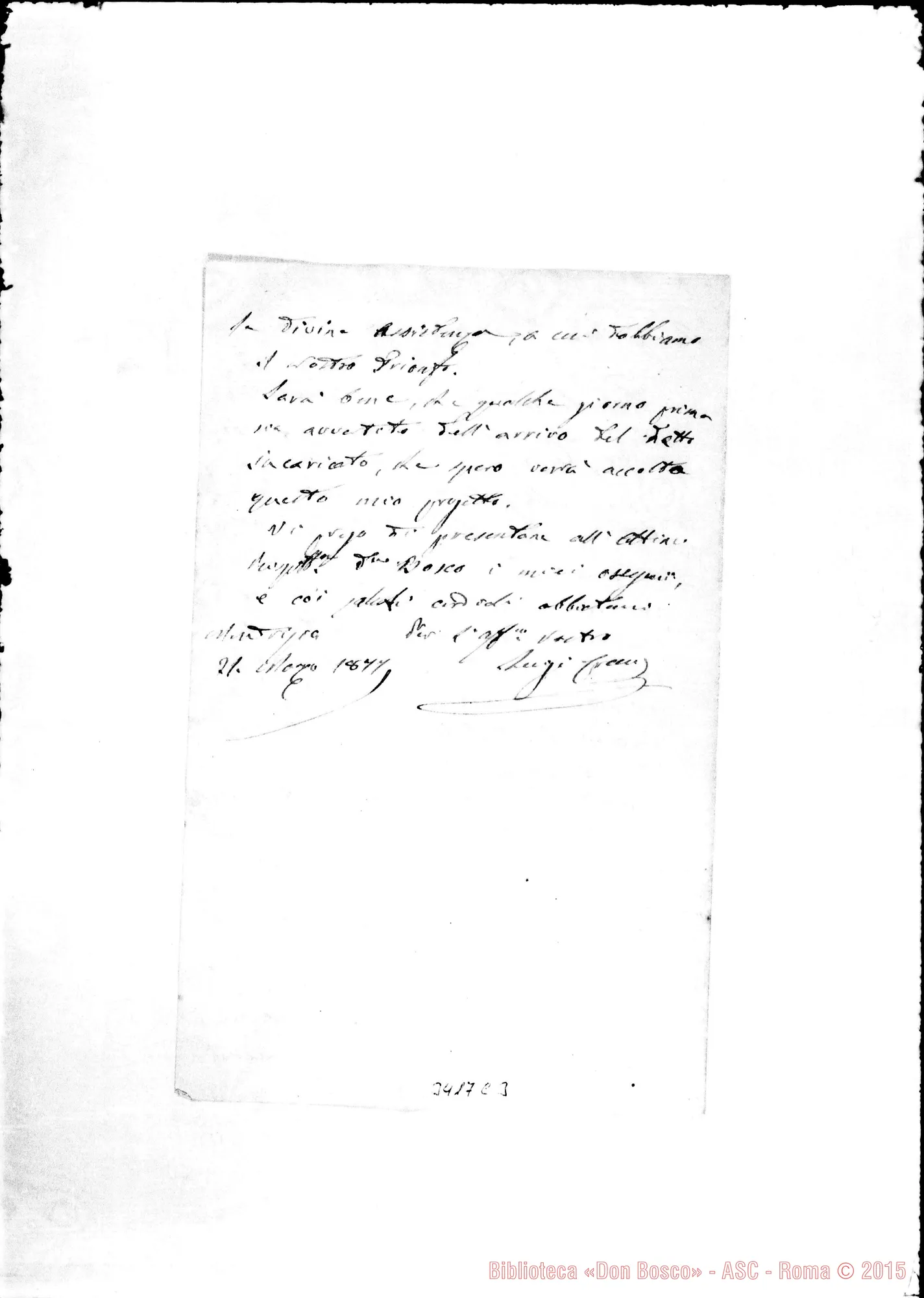 Fotogramma C 3 — Mendrisio: Don Luigi Croci-Giacomo carissimo. Mendrisio, 21-03-1877