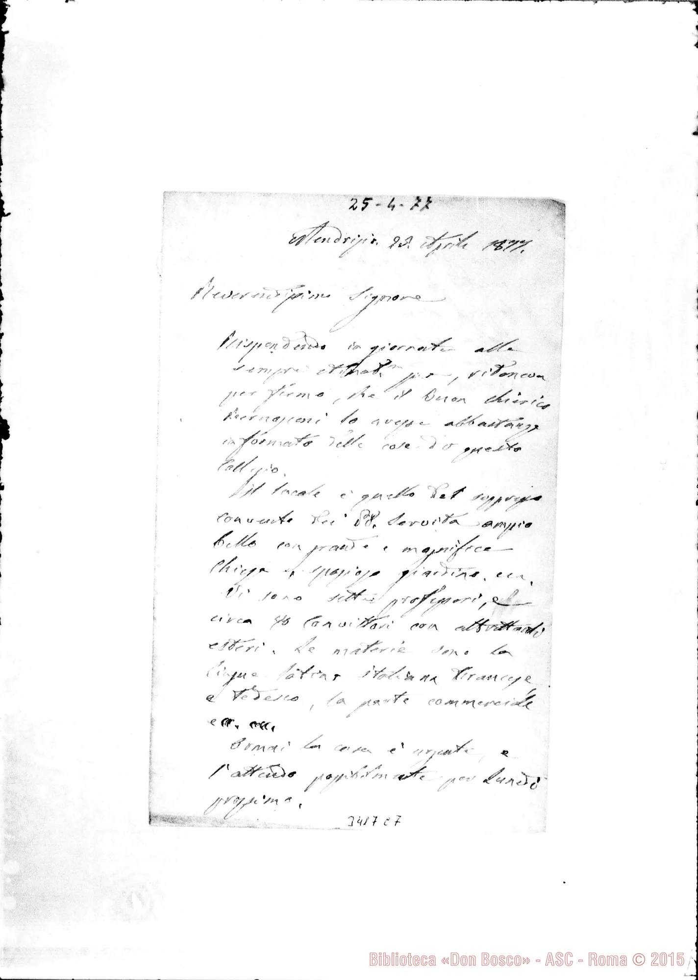 Fotogramma C 7 — Don Luigi Crosi-Rev.mo Sig. Mendrisio, 25-04-1877