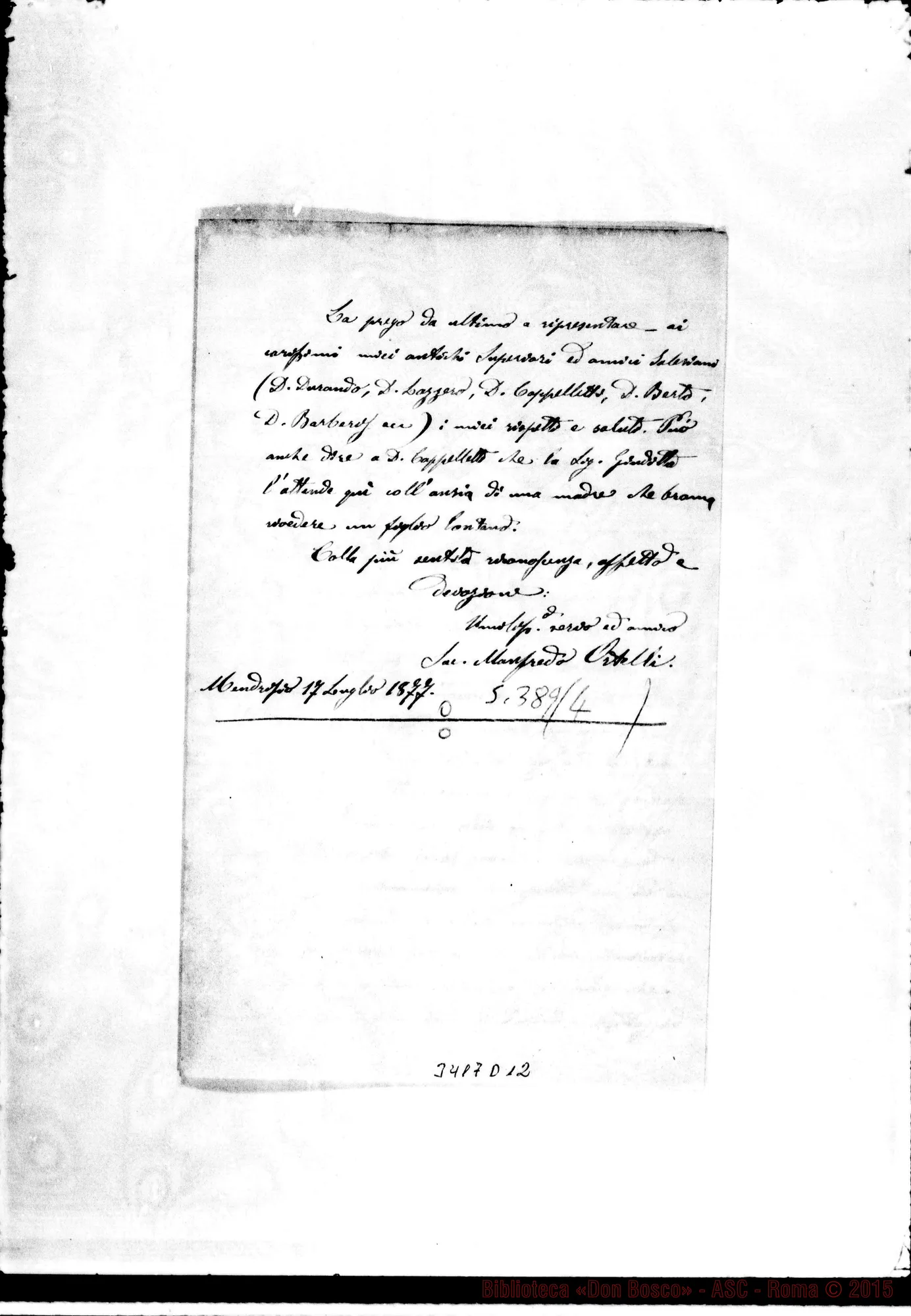 Fotogramma D 12 — Don Manfredo Ortelli-Don Rua. Mendrisio, 17-07-1877