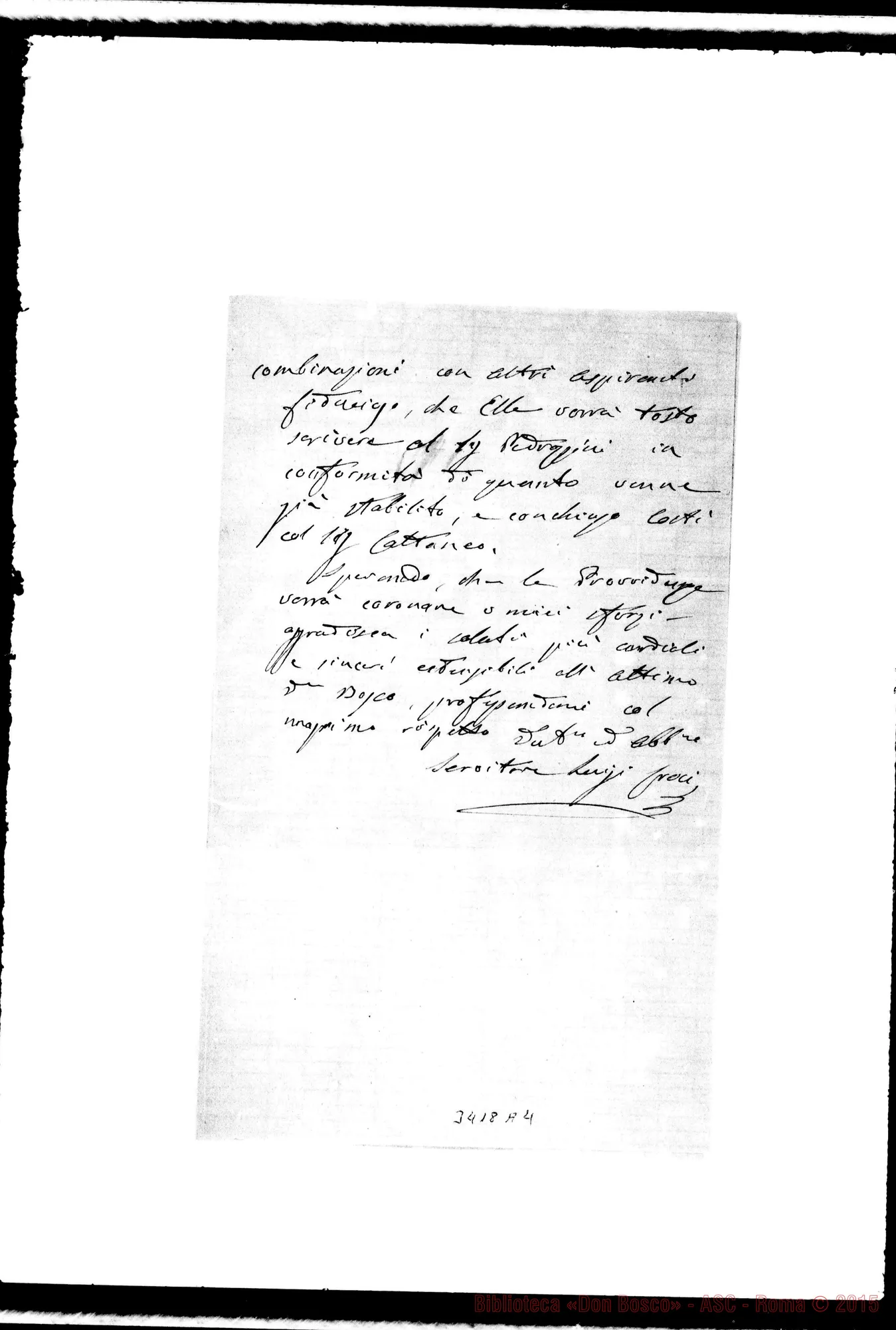 Fotogramma A 4 — Don Luigi Croci-Rev.mo Sig. Mendrisio, 12-08-1877 Autogr. Rua