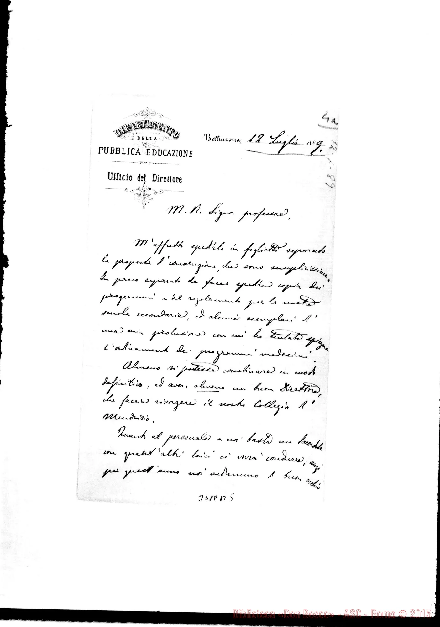 Fotogramma B 5 — Dottor Giorgio Casella-Professore. Bellinzona, 18-07-1889