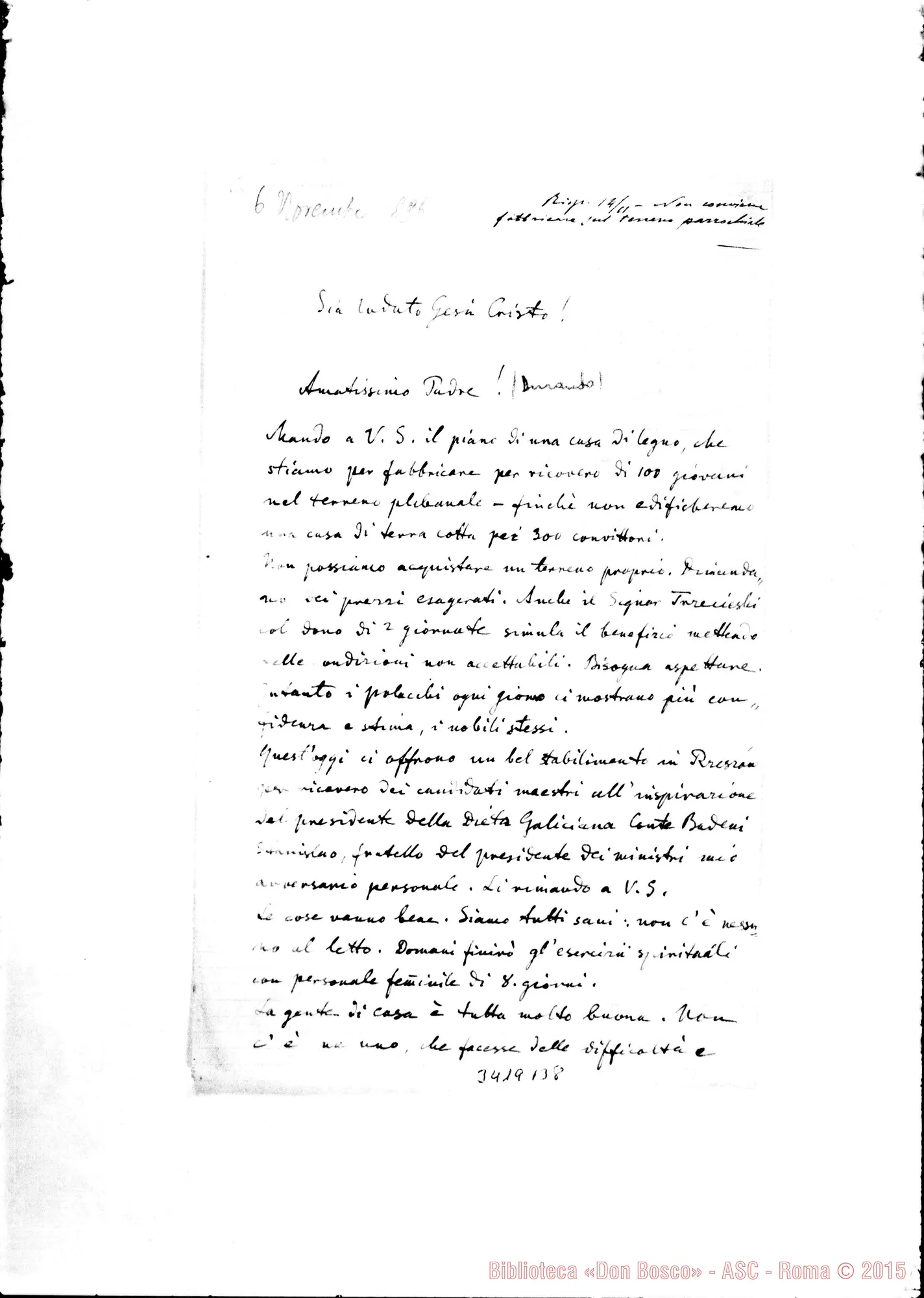 Fotogramma B 8 — Don Bronislao Markievicz-Amatissimo Padre. Miejsce, 6-11-1896