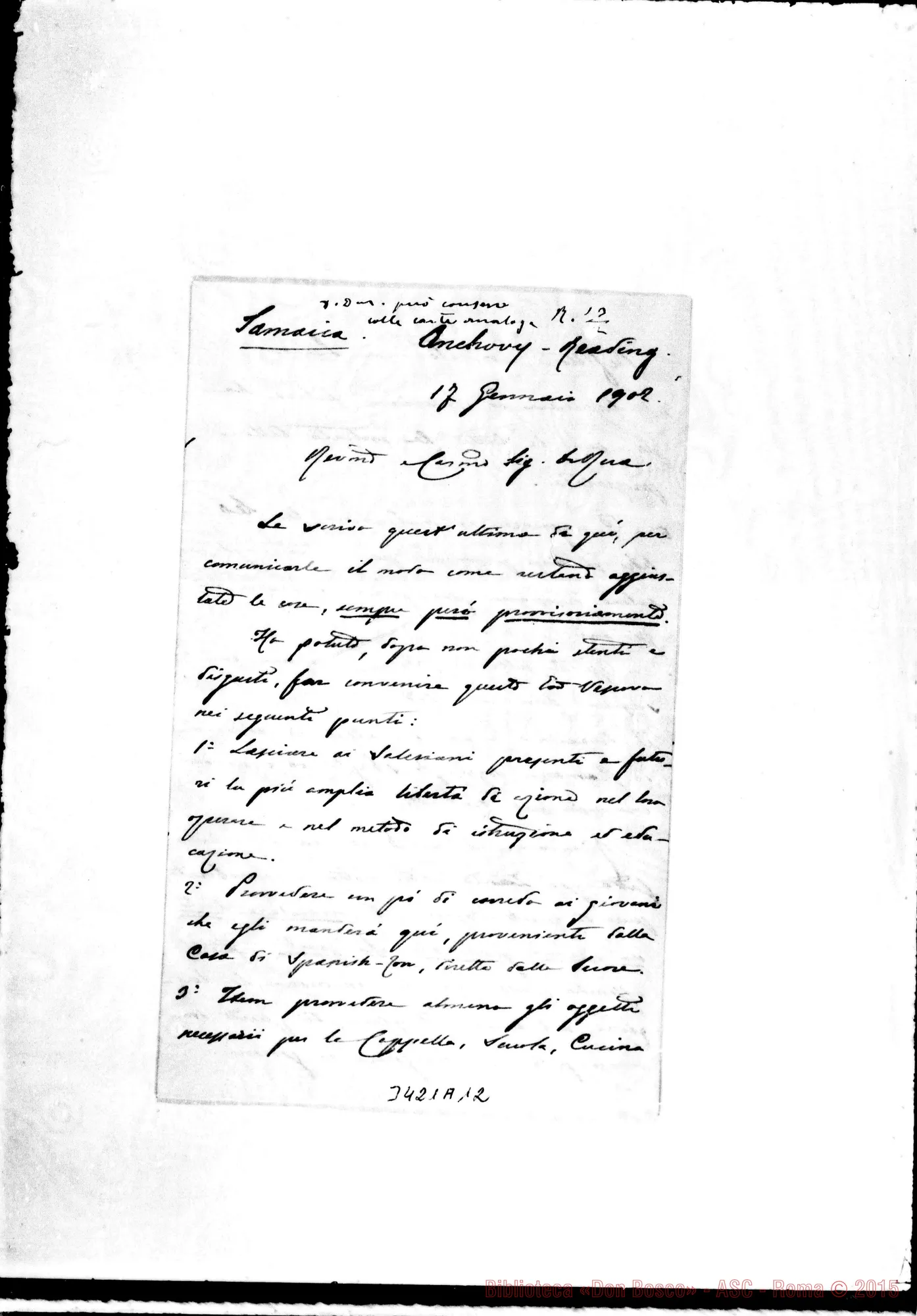 Fotogramma A 12 — Don Riccardi Antonio-Don Rua. Anchovy, 17-01-1902 Autogr. Rua