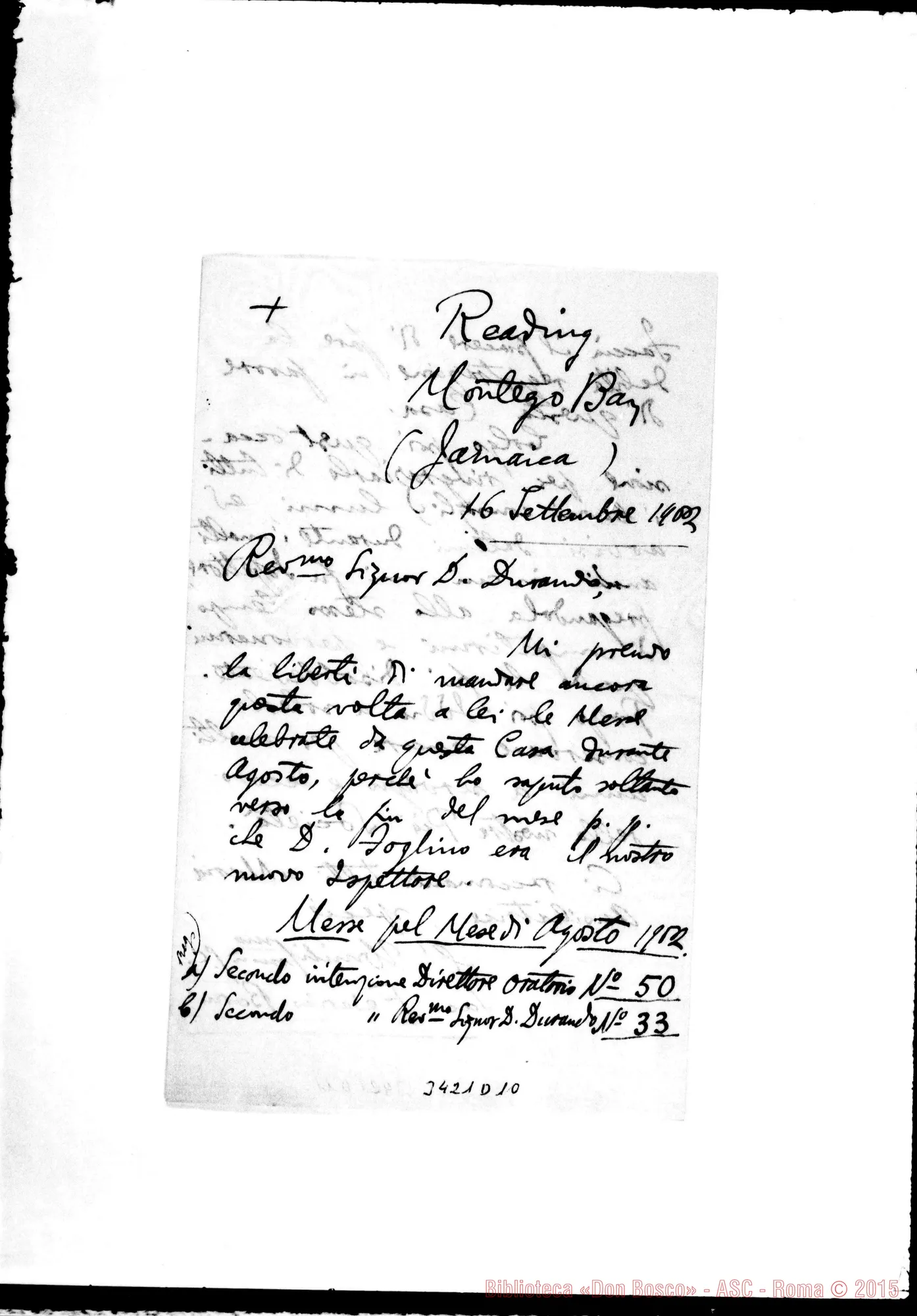 Fotogramma D 10 — Don Federico Barni-Don Durando. Montego Bay, 16-09-1902