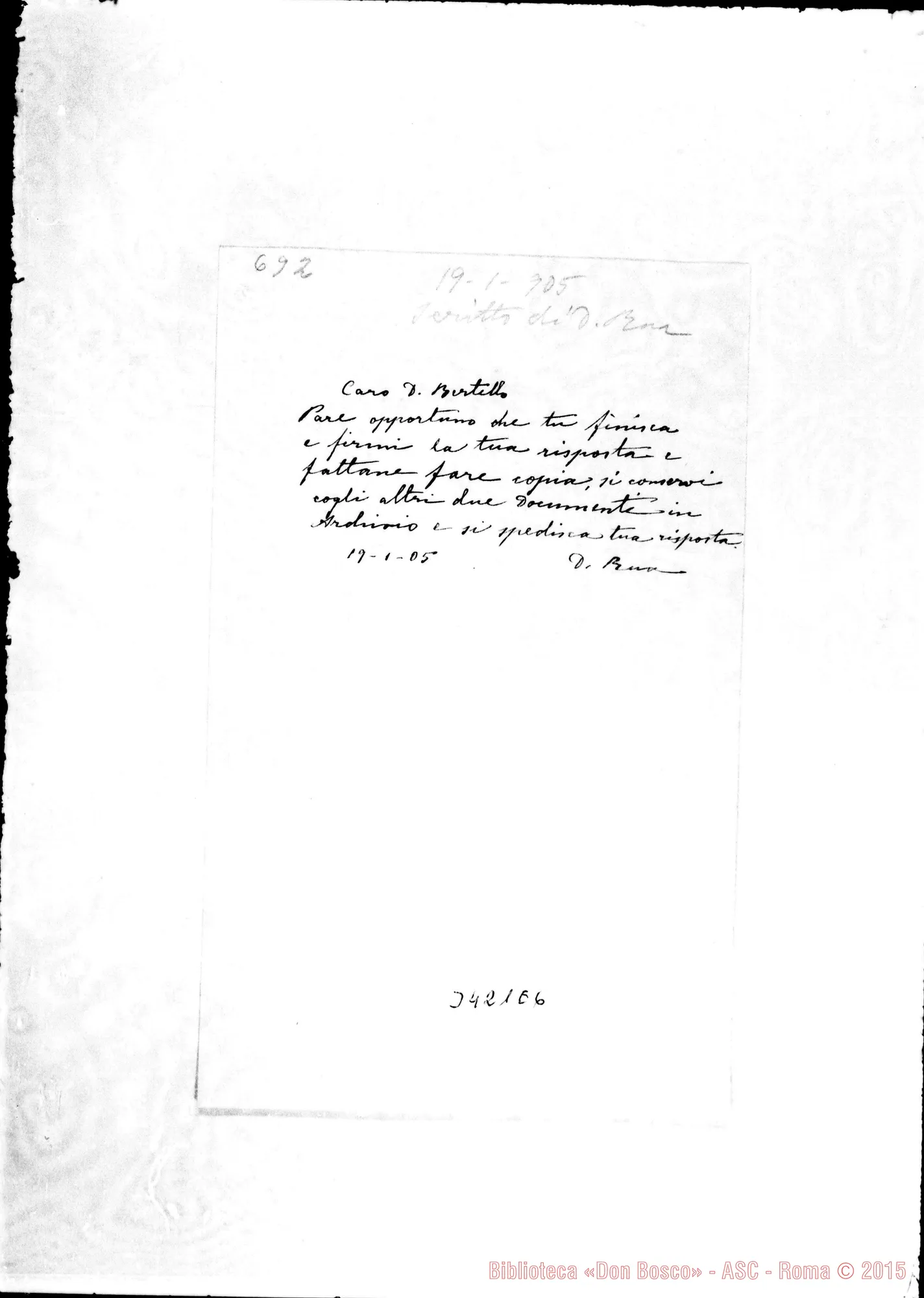 Fotogramma E 6 — Don Rua-Don Bertello, il 19-01-1905 Copia ms. del Balestra