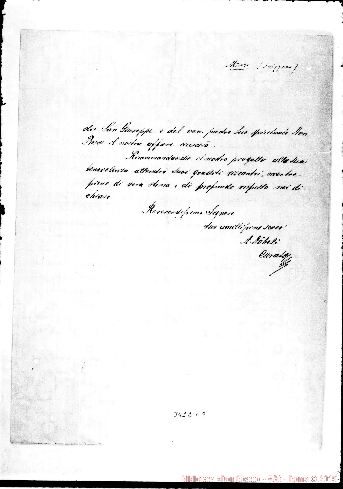 Fotogramma C 9 — Muri: Don A. Dobeli-Rev.mo Sig. Muri, 6-03-1894 Autogr. Rua