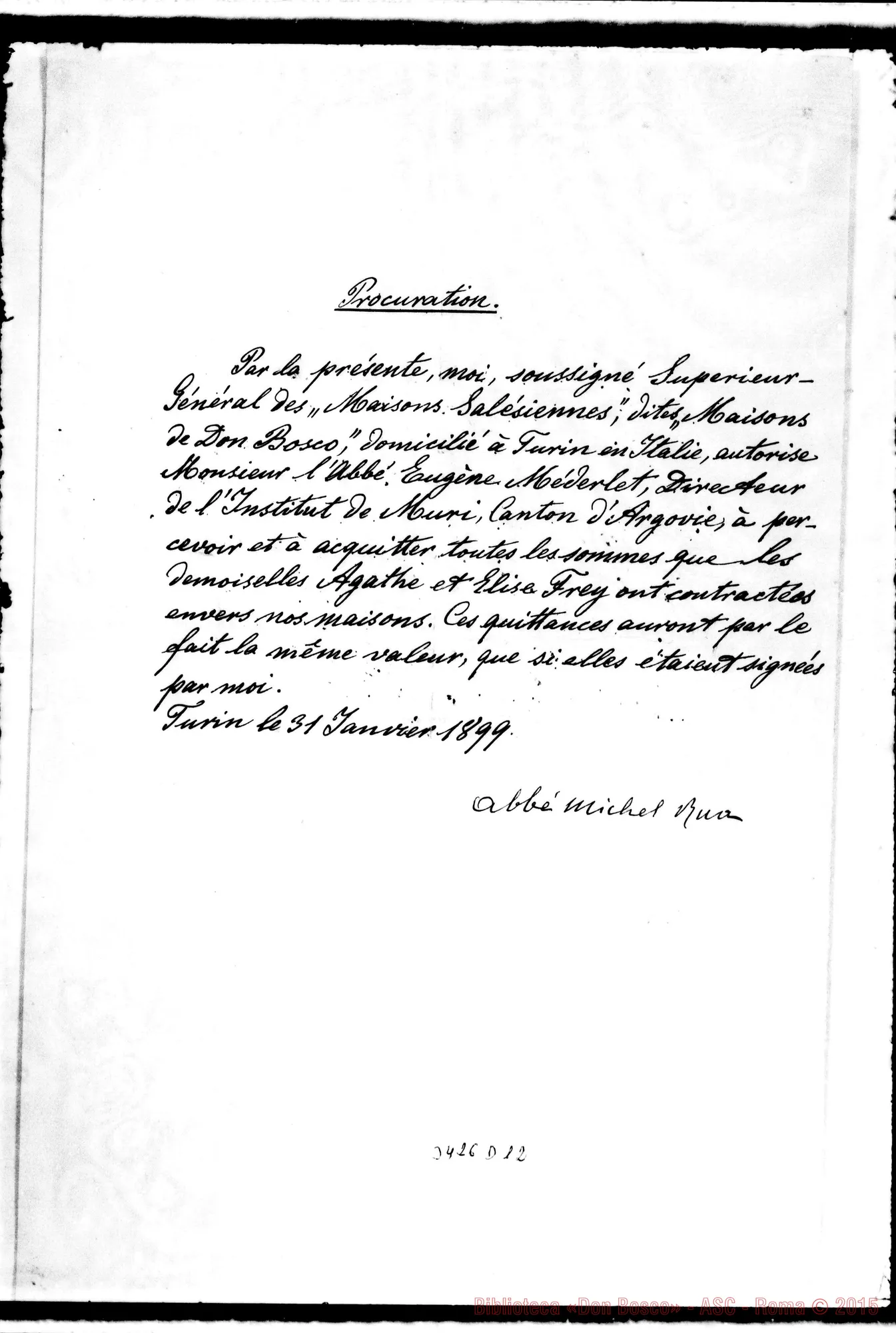 Fotogramma D 12 — Procura: firma autogr. Rua