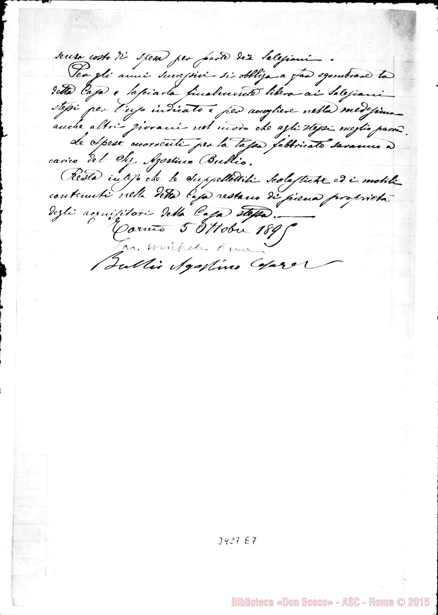 Fotogramma E 7 — Convenzione con firma autogr. Rua. Ottobre, 5-1895